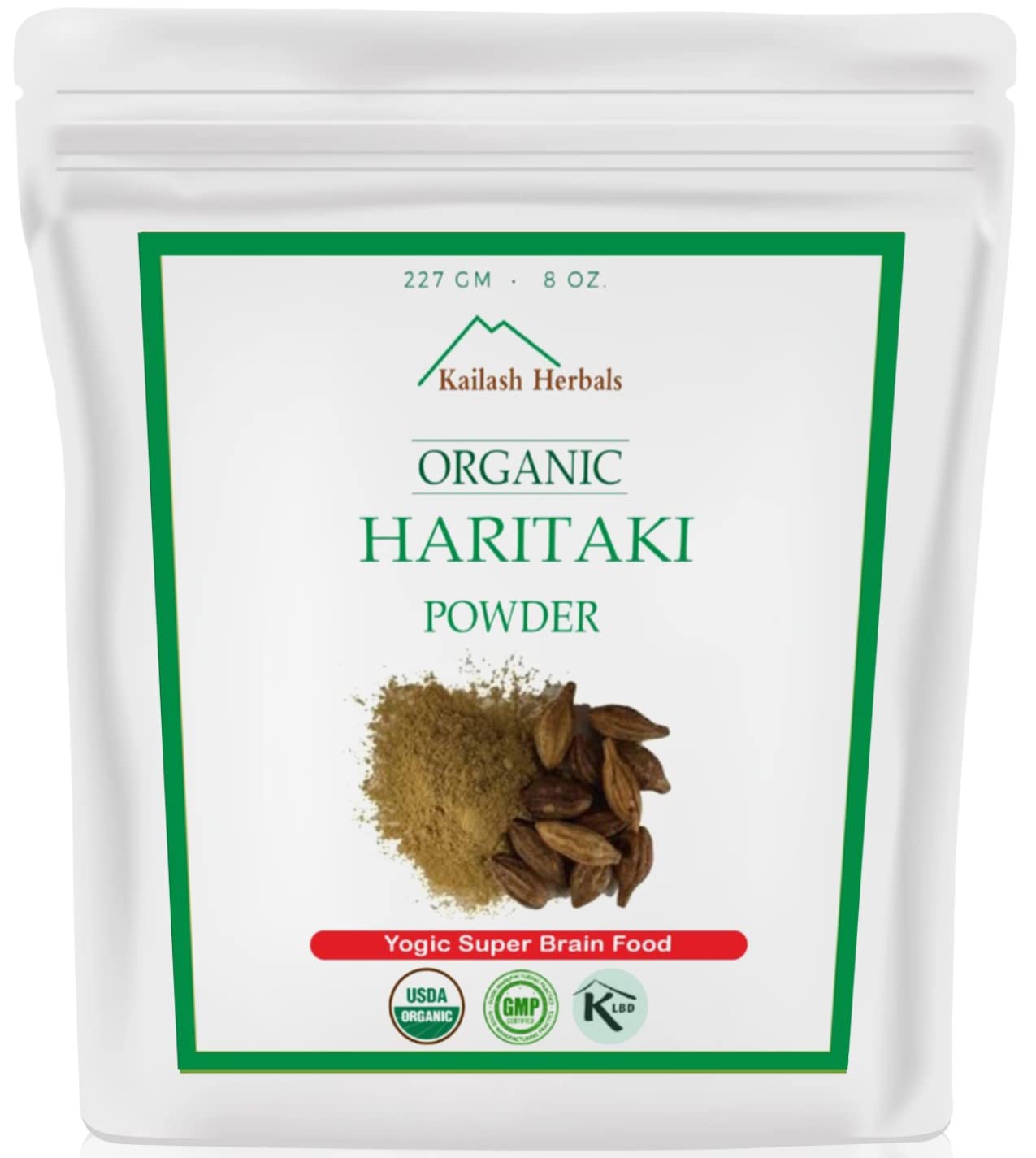 Organic Haritaki Powder - Kailash Herbals - USDA Certified Organic, 1/2  Pound - Terminalia chebula - Detoxification & Rejuvenation for Vata*