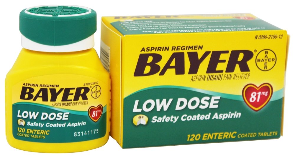 Bayer Healthcare Bayer Low Dose Safety Coated Aspirin 81 mg. 120 EntericCoated Tablets