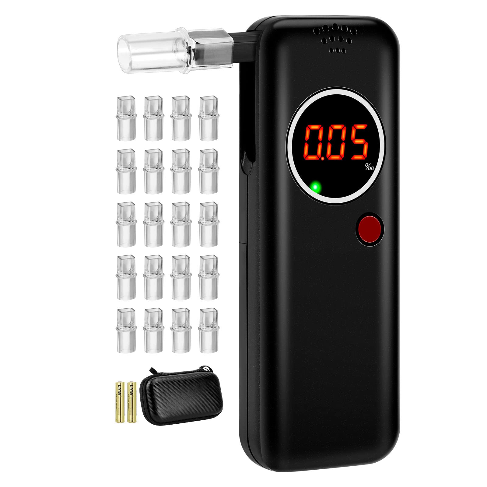 Alcohol Breathalyzer, Professional Grade Accuracy Alcohol Breath Tester  with Digital LCD Display, Portable Blood Alcohol Tester with 20 Mouthpieces  for Personal Home Party Use (Black)