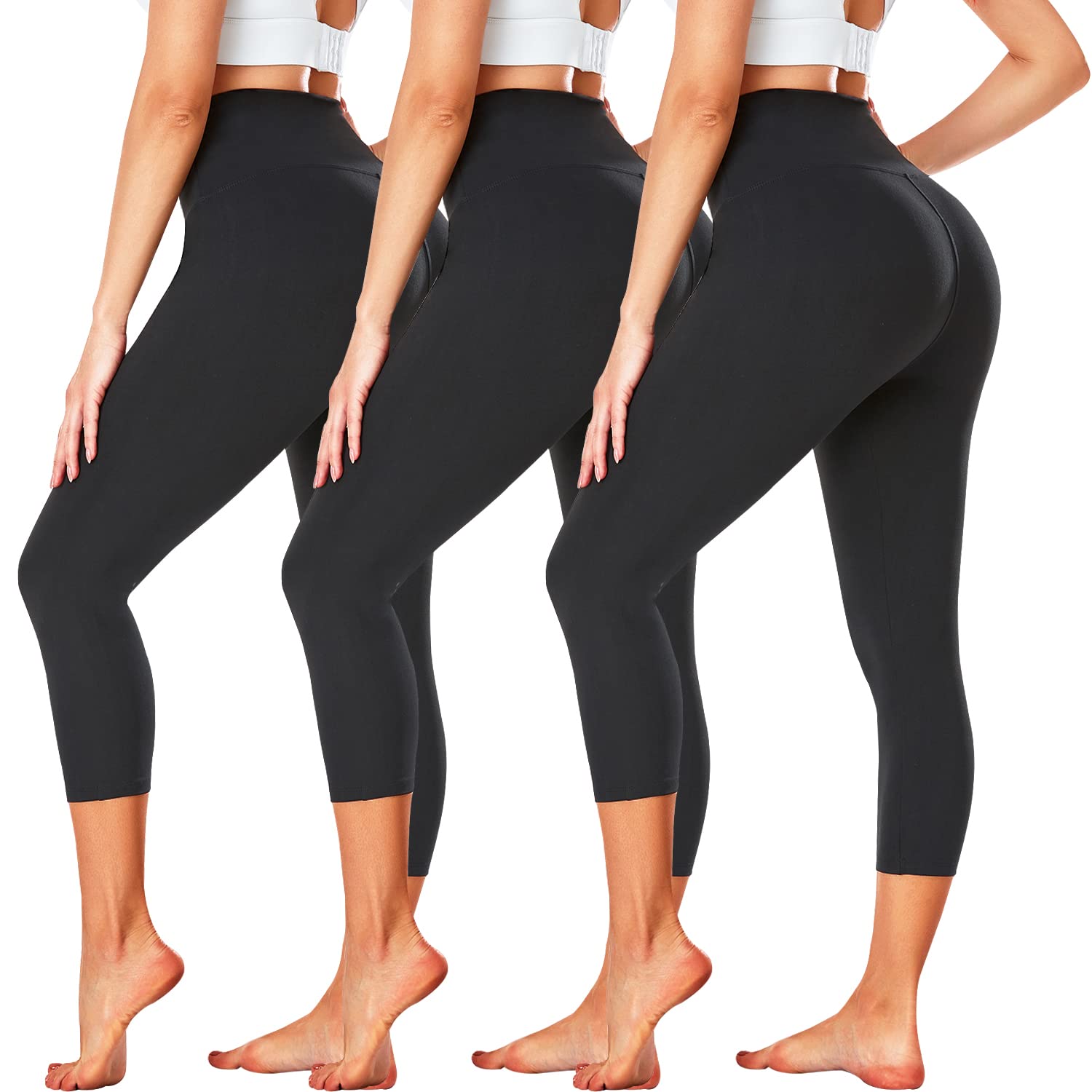 FULLSOFT 3 Pack Capri Leggings for Women - High Waisted Tummy