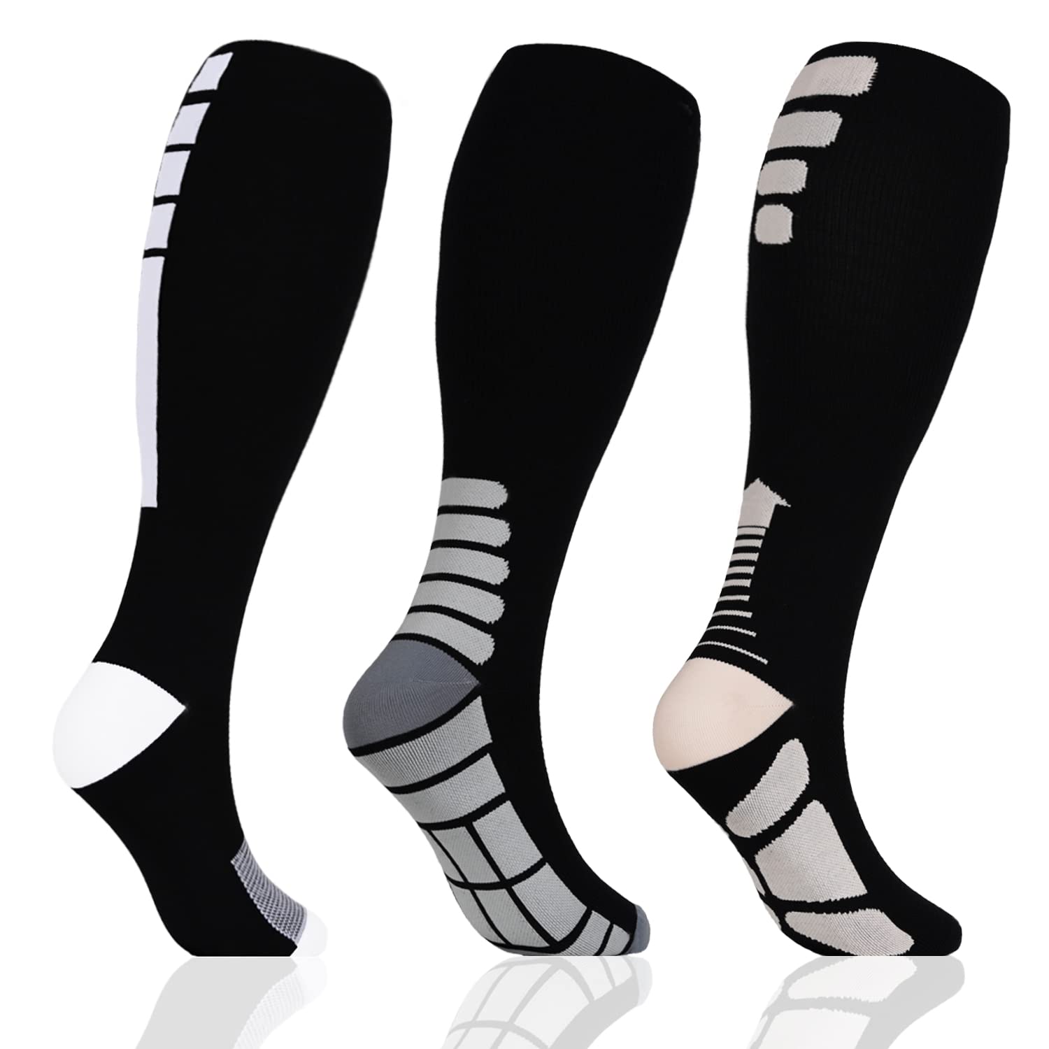 3 Pairs Plus size compression socks wide calf women men knee high