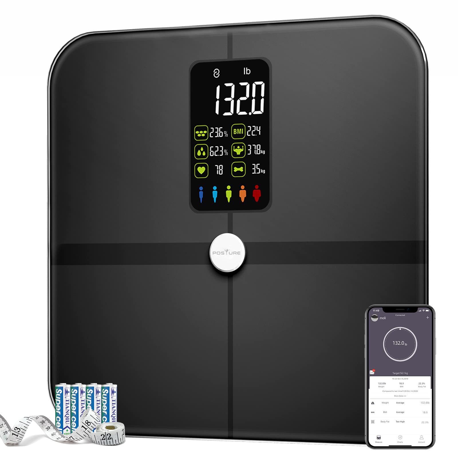 Scale for Body Weight, Posture Digital Bathroom Scale Large LED Display  Weight Scale, High Accurate Body Composition Analyzer with BMI with Free