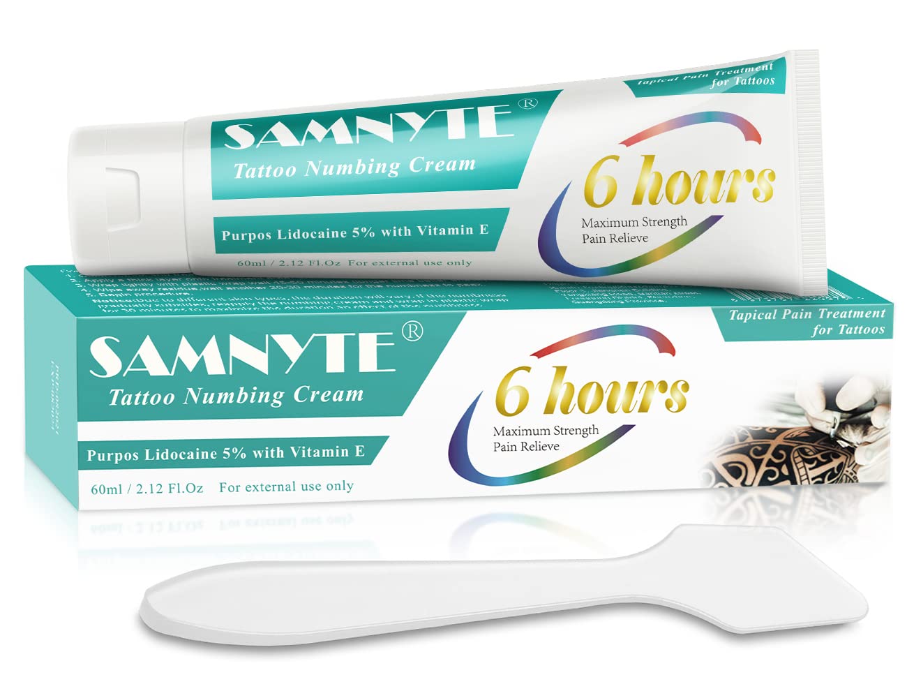 SAMNYTE Tattoo Numbing Cream, Lasts 6-8 Hours Painless Anesthetic, 5%  Lidocaine Cream Maximum Strength,