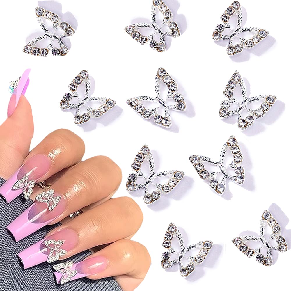 3D Alloy Butterfly Nail Charms 10pcs Metal Butterfly Nail Gems Nail  Rhinestones Shiny Crystal Nail Art