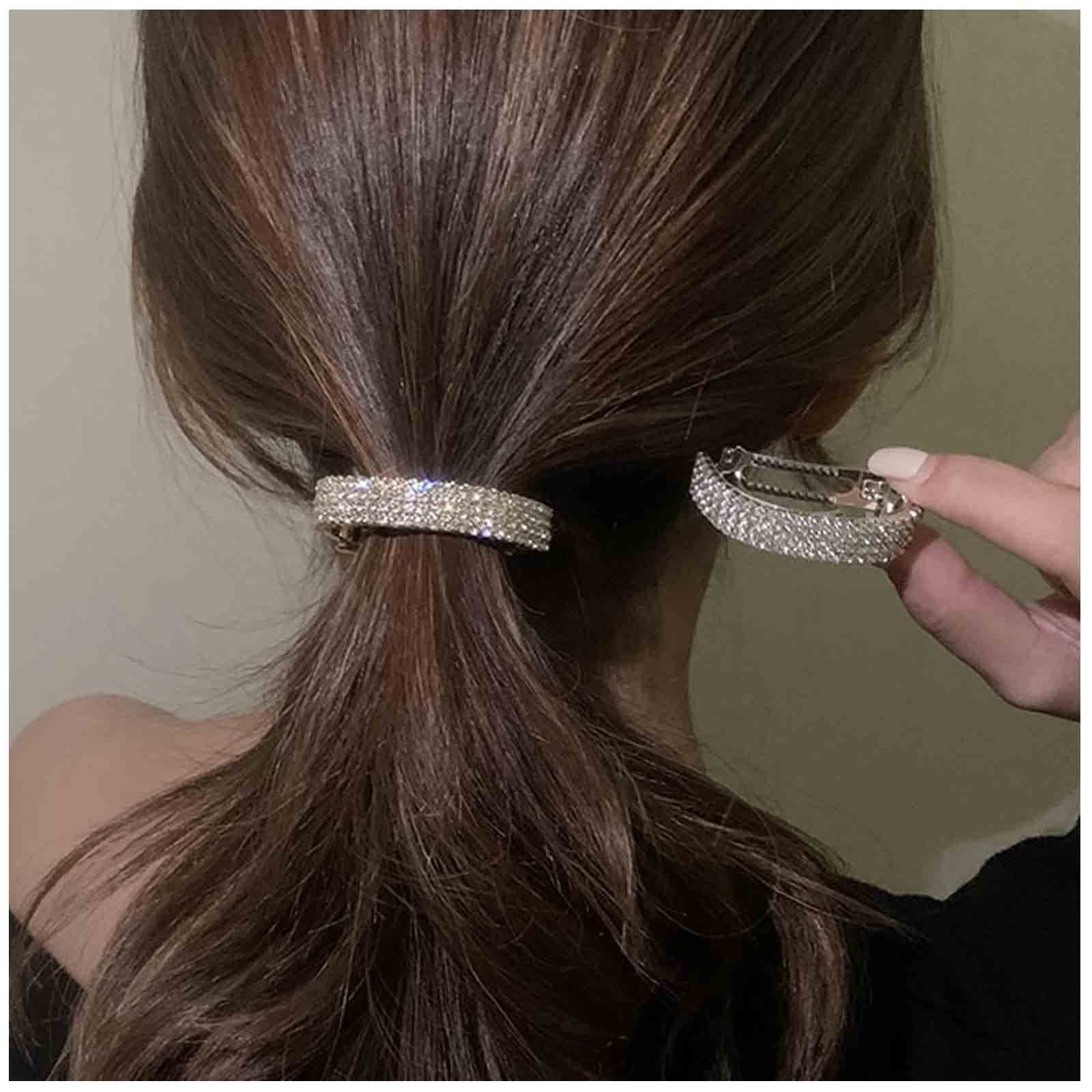 Amazon.com : LOVEF 2 Pcs Korean Style Hair Jewelry Gold Plated Crystal  Rhinestone Flower Elastic Ponytail Holder Hair Tie Rope Band Ring Rubber Band  Hair Accessories (Gold+Silver) : Beauty & Personal Care