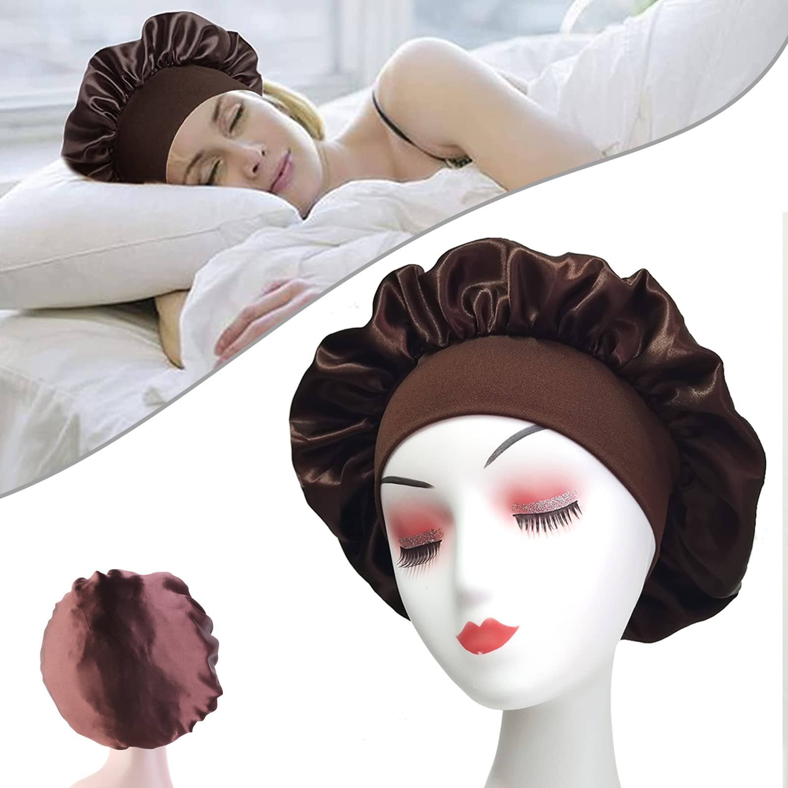 Women Satin Night Sleep Cap Hair Bonnet Hat Silk Head Cover Wide Elastic  Band US