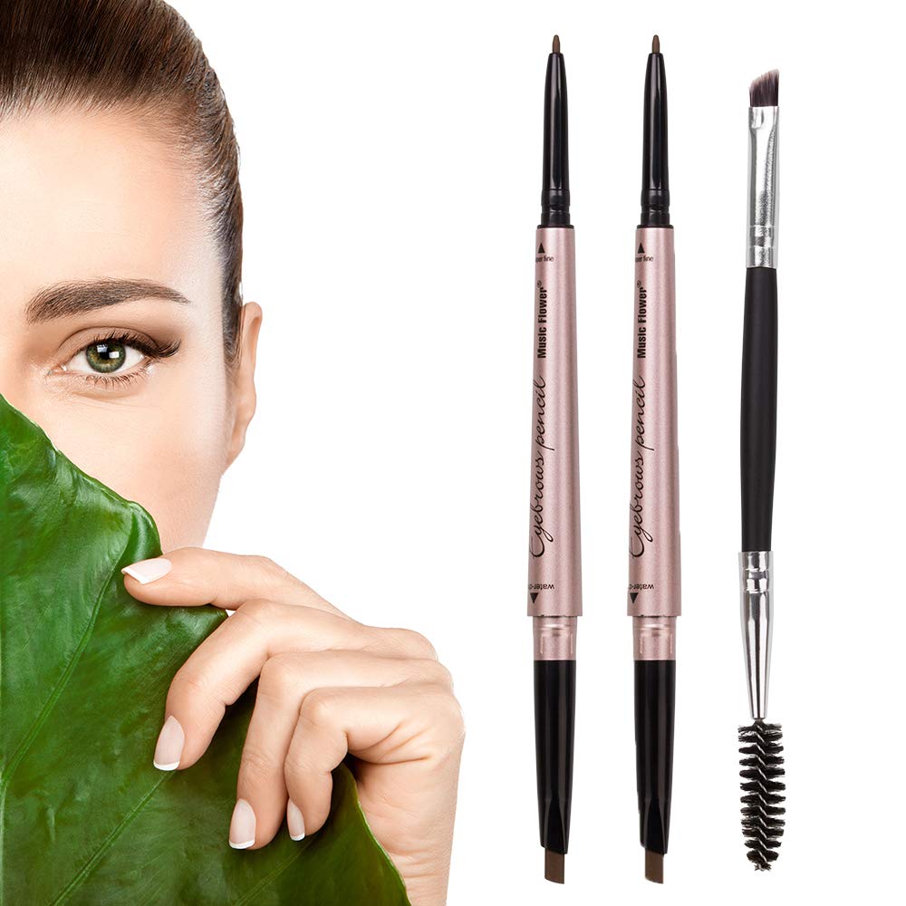 2 PackEyebrow Pencil, Waterproof Eyebrow Makeup with Dual Ends,  Professional Brow Enhancing Kit with Eyebrow Brush (