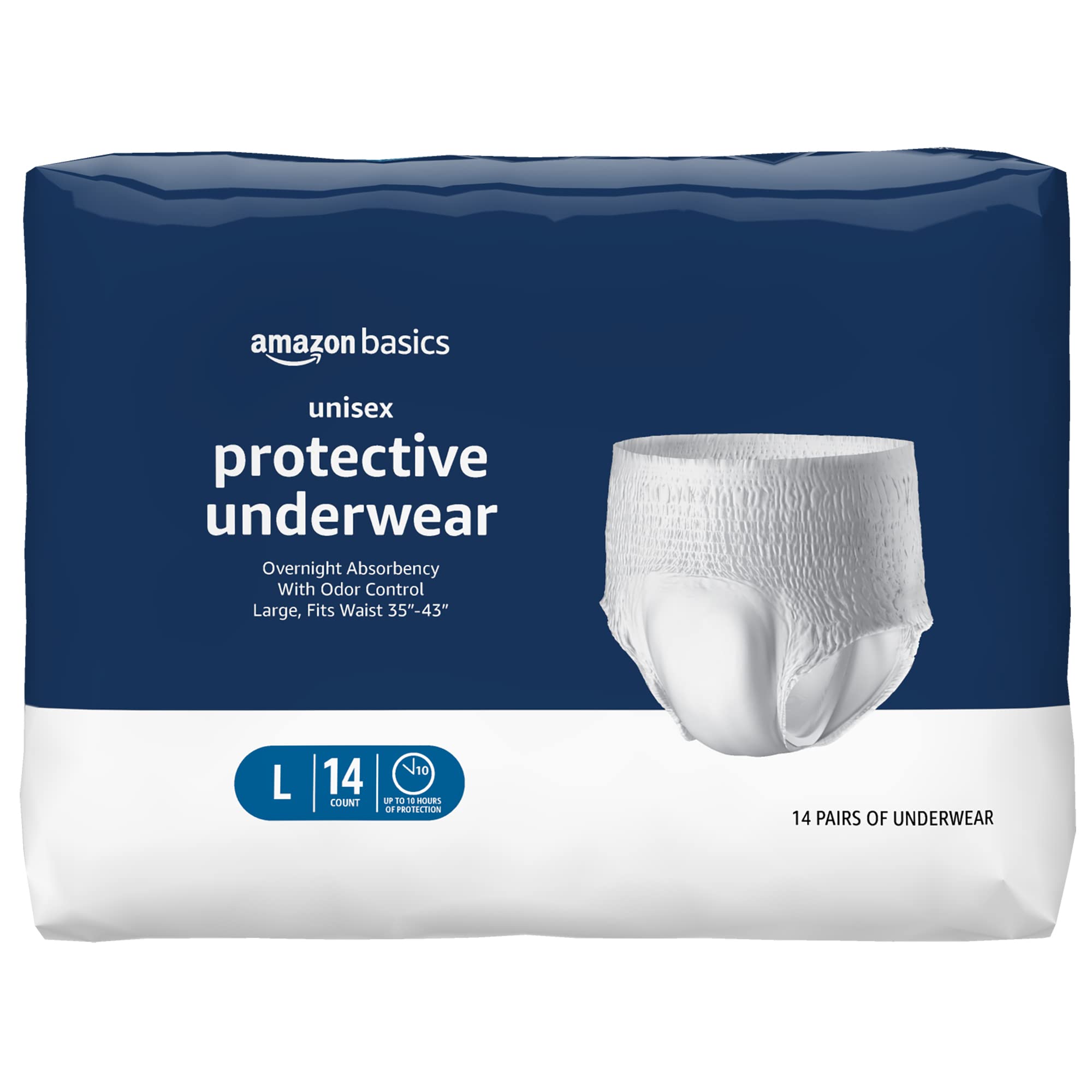 Basics Incontinence Underwear for Men and Women, Overnight  Absorbency, Large, 14 Count, 1 Pack (Previously