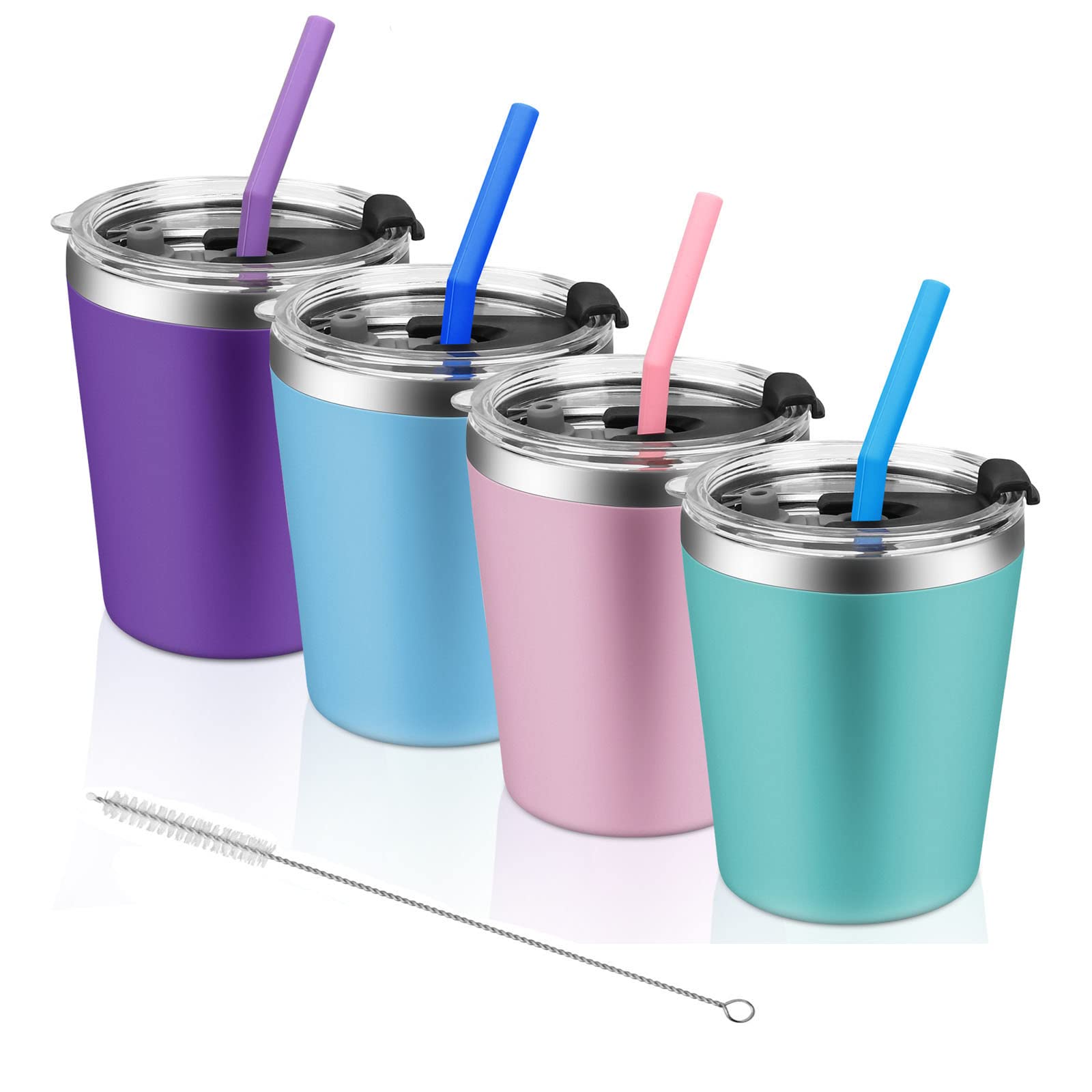 Vermida Kids Tumbler with Straw and Lid 4 Pack 8oz Spill Proof Toddlers Straws  Cups with Lids Stainless Steel Water Bottle Double Wall Insulated Sippy Cup  with Straws Keeps Drinks Cold 