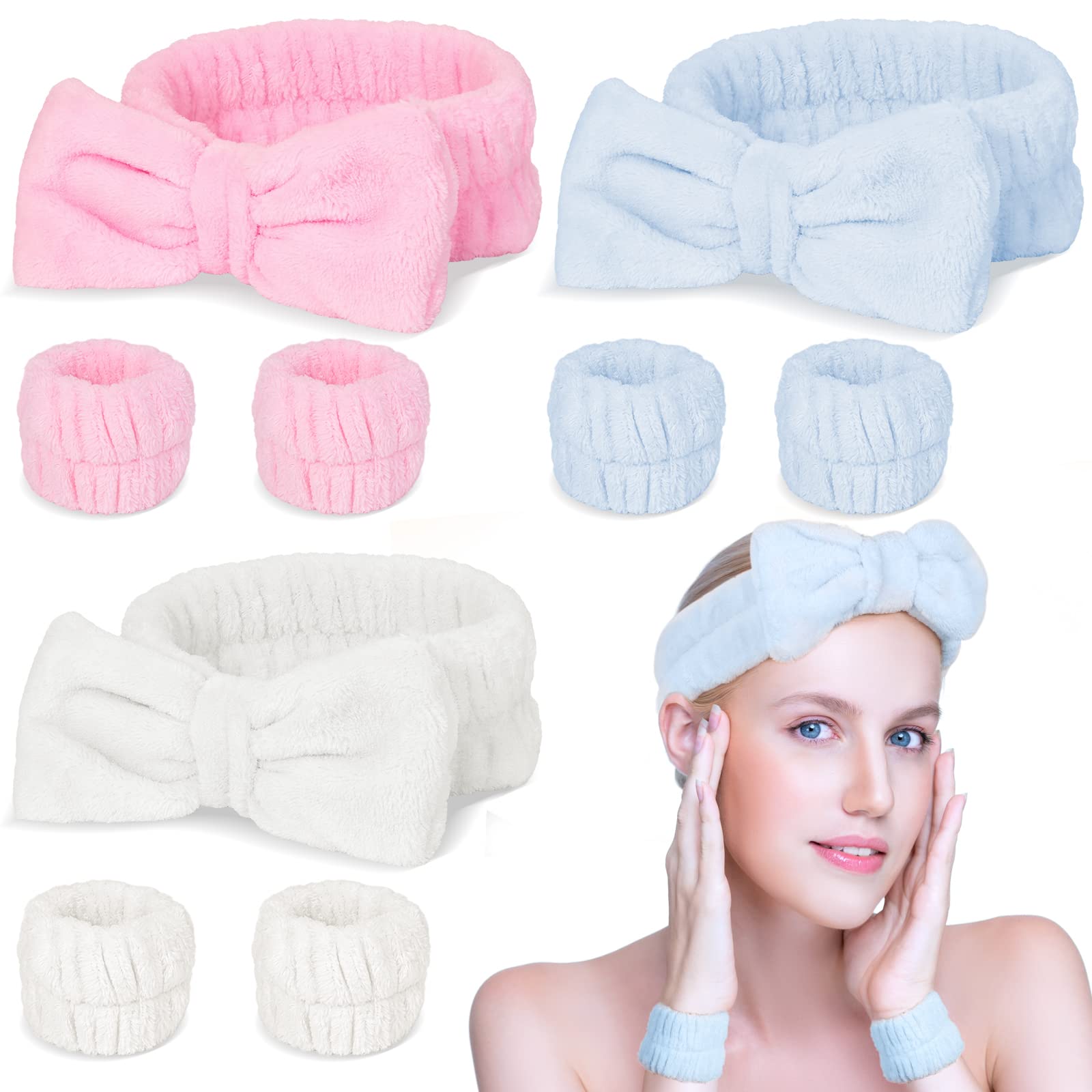 9PCS Coral Headband for Washing Face with Wristband Kit Bowknot