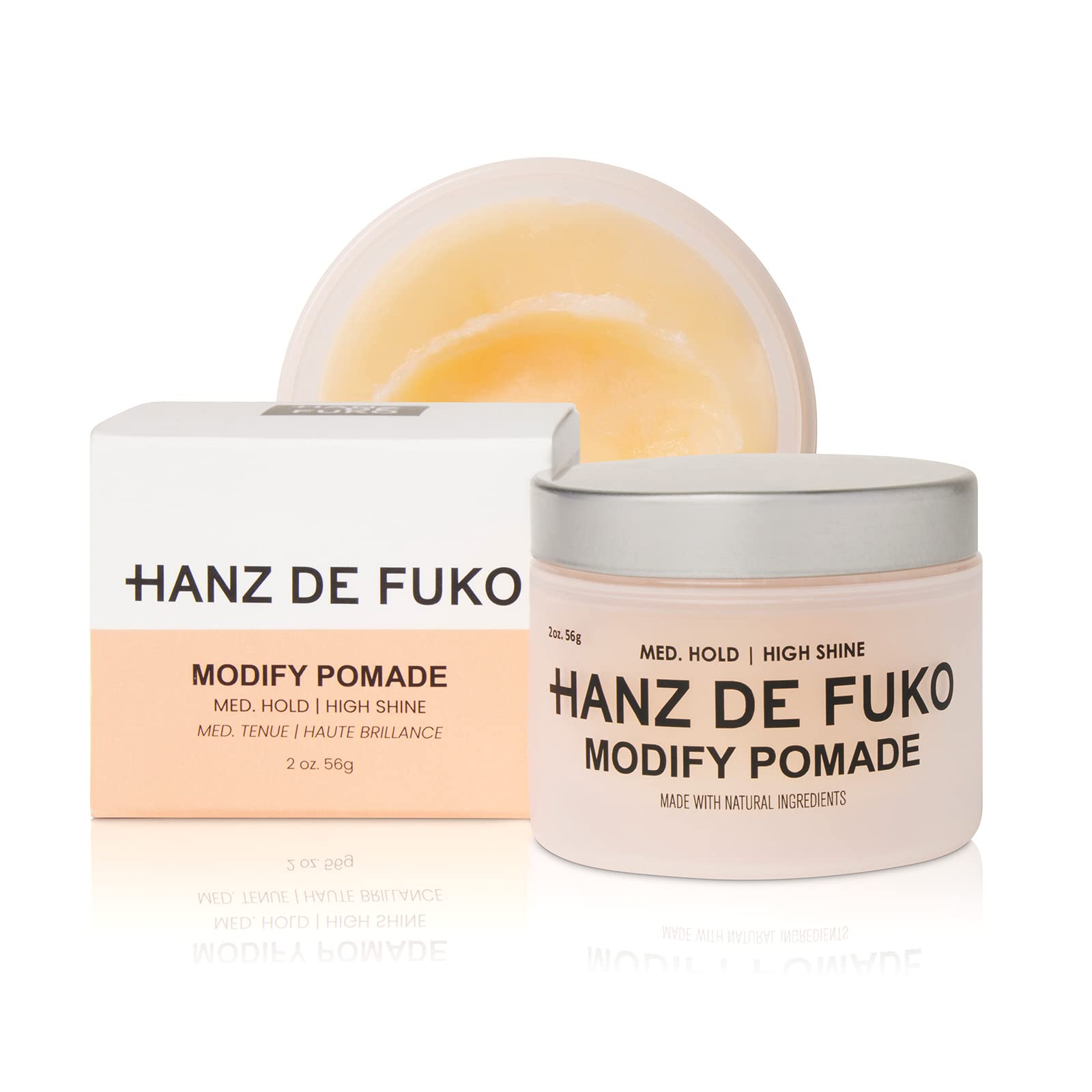 Hanz de Fuko Modify Premium Mens Hair Styling Pomade Medium Hold, High Shine Certified Organic Ingredients, 2 oz. Hanz de Fuko Modify Premium Mens Hair Styling Pomade Medium Hold, High Shine Certified Organic Ingredients, 2 oz.