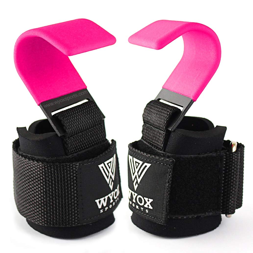 Professional Lifting Straps and Heavy Duty Hooks  7mm Think Neoprene  Padded Wrist Wraps for Weightlifting Support & Grip - Ideal Gym Gloves for  Men Women Pair - Pink
