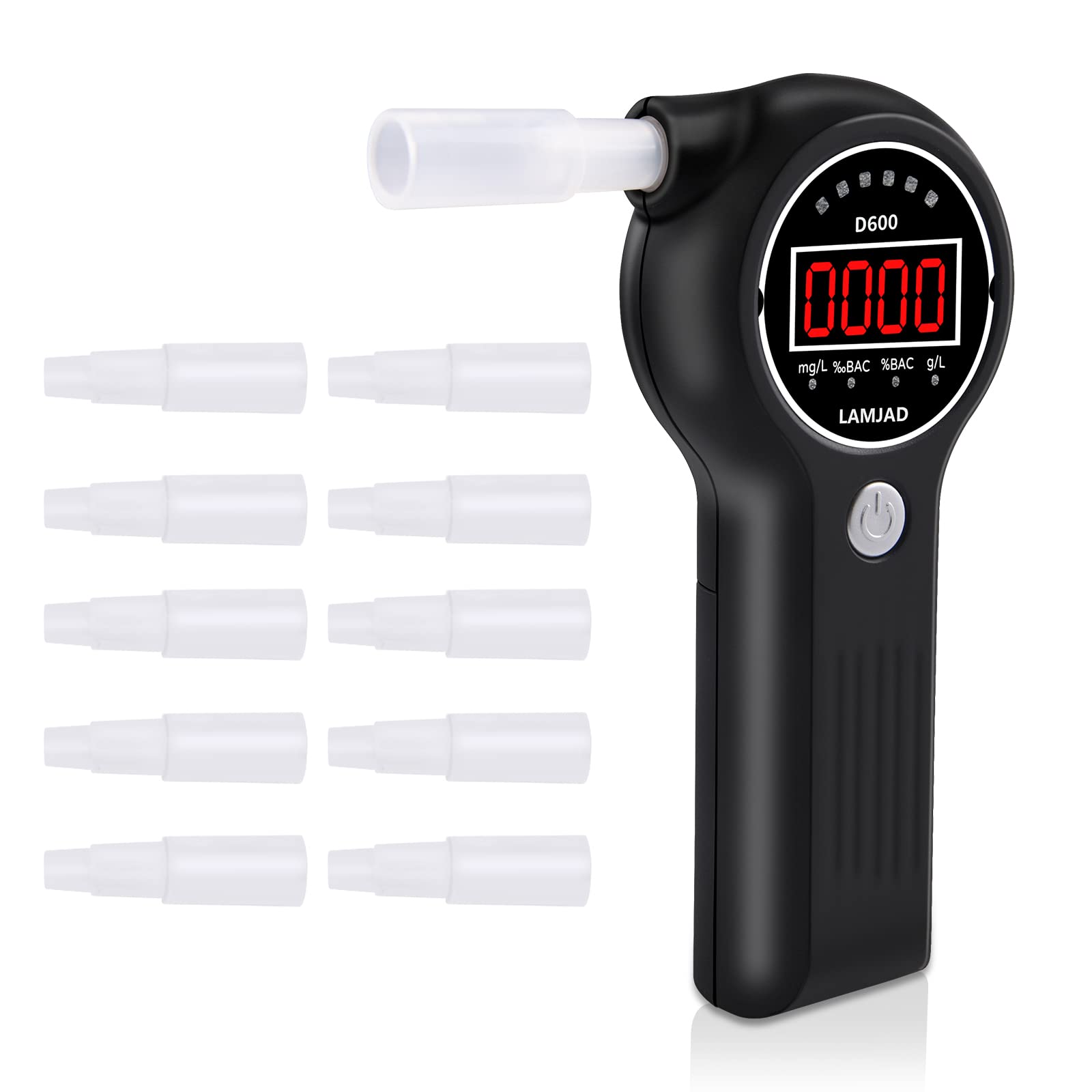  LAMJAD Breathalyzer, Professional Alcohol Tester with 10  Mouthpieces, Alarm Light and LED Display, Portable Breathalyzer for  Personal and Professional Use(D600) : Health & Household