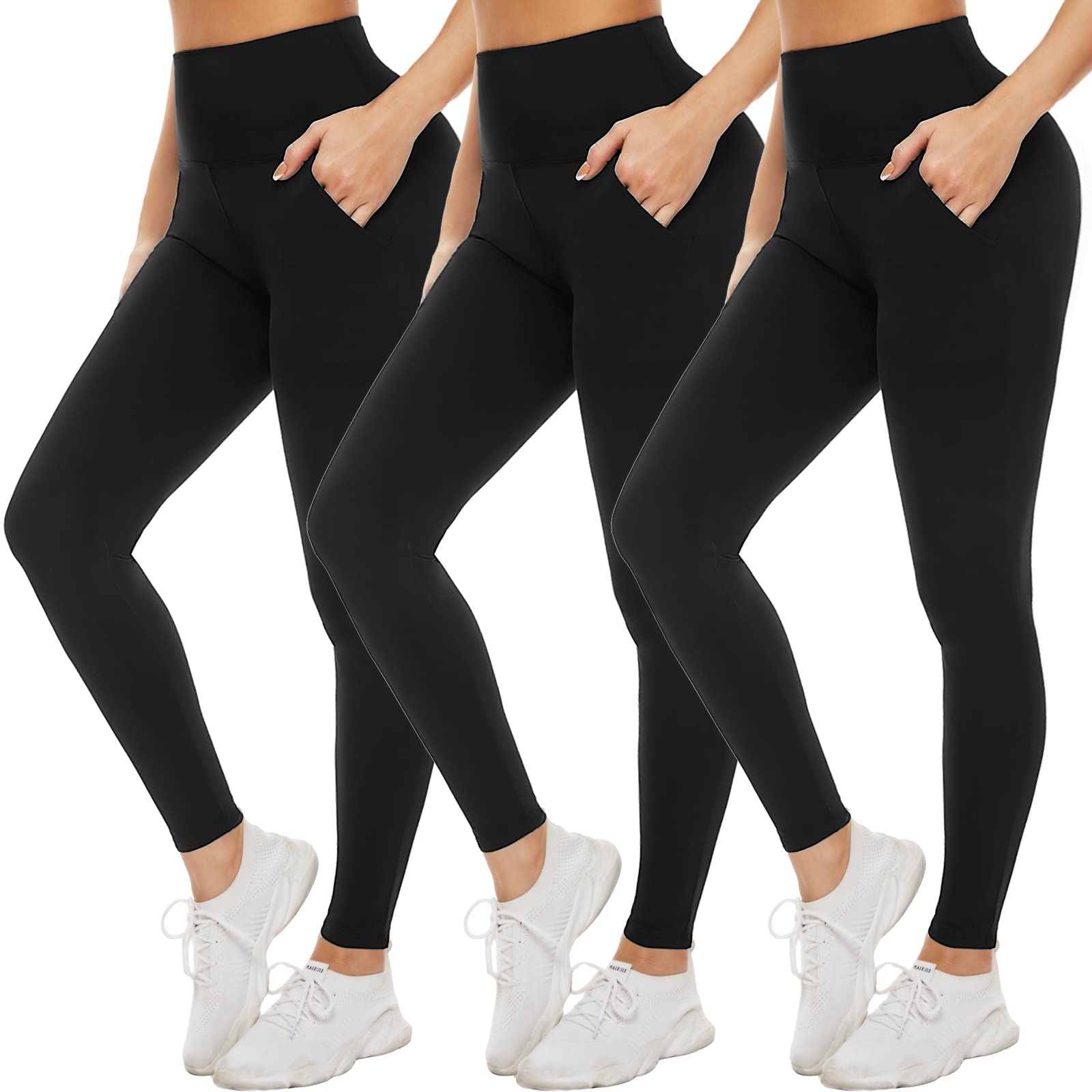 NEW YOUNG 3 Pack Leggings with Pockets for Women High Waisted Tummy Control Workout  Yoga Pants 3 Pack Black/Black/Black Large-X-Large