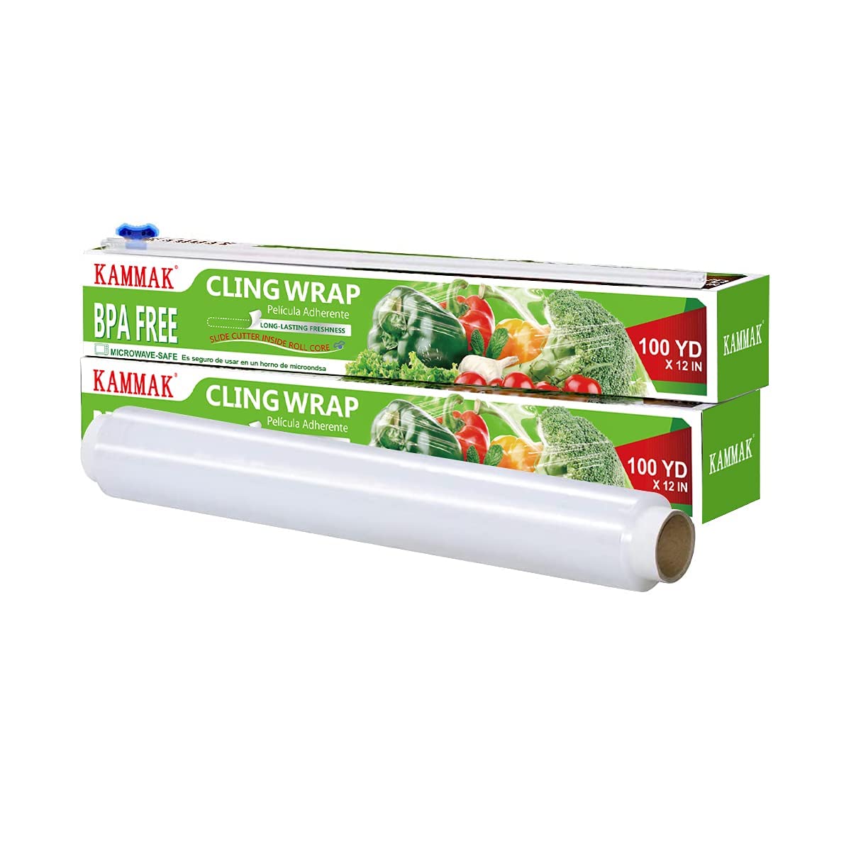 Plastic Wrap with Slide Cutter 12 Inch X 300 Square Foot Roll KAMMAK Cling  Wrap for Food BPA-Free Microwave-Safe Kitchens Quick Cut Food Service Film  (Pack of 2) 300 Sq Ft (Pack of 2)