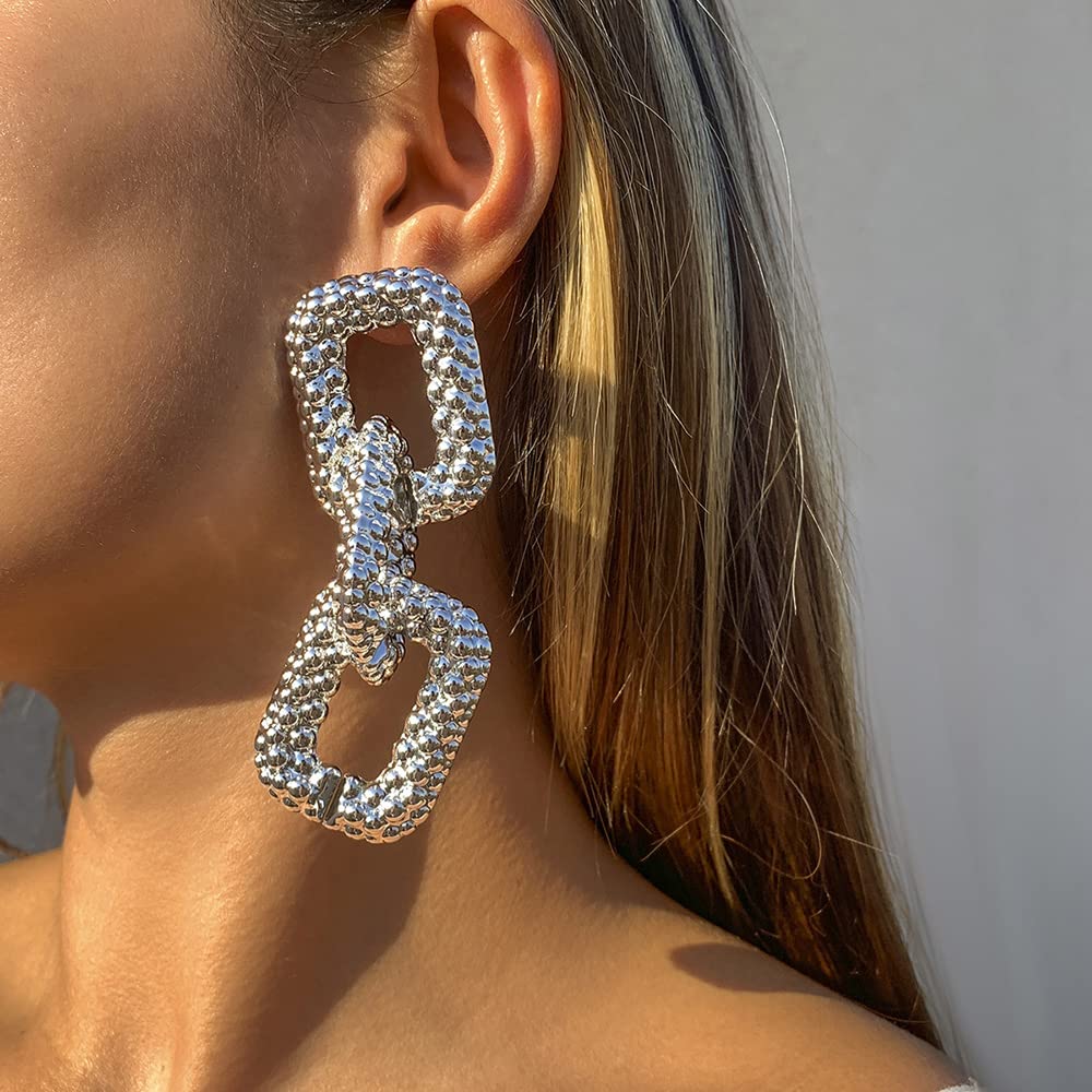 Silver Statement Chain Drop Earrings