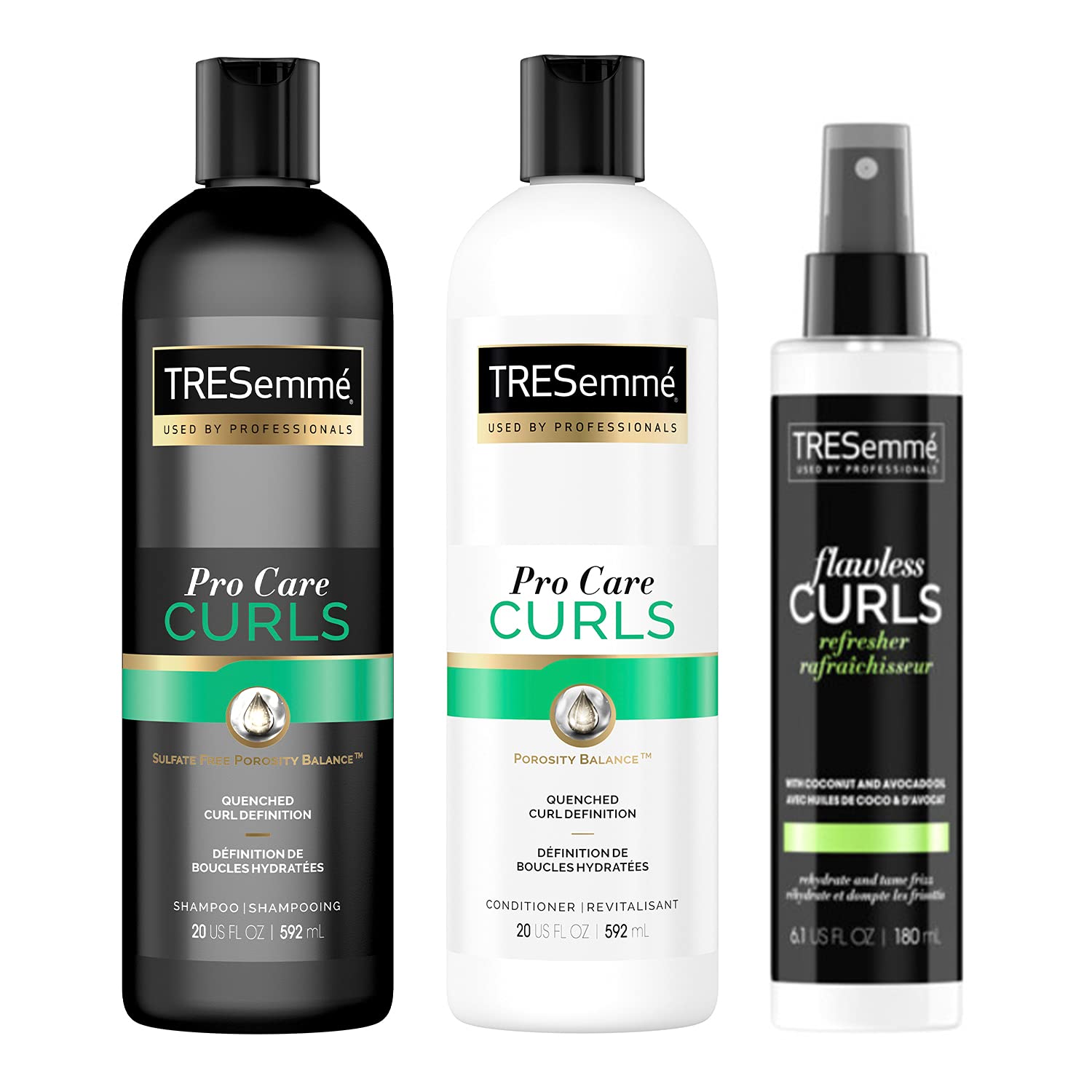 TRESemmé Pro Care Curls Moisturizing Shampoo and Conditioner Set 2-20 oz  Bottles Bundled with Leave-in Conditioner Spray,  oz, Leaves Curls  Defined, Sulfate-Free, Frizz-Free