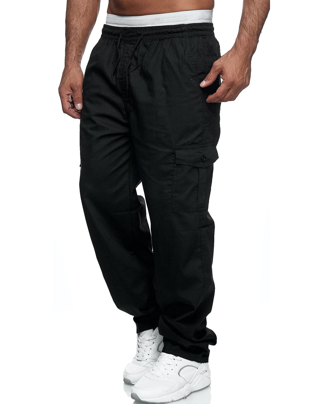 Men's Cargo Pants Relaxed Fit Sport Pants Jogger Sweatpants Drawstring  Outdoor Trousers with Pockets 3X Black