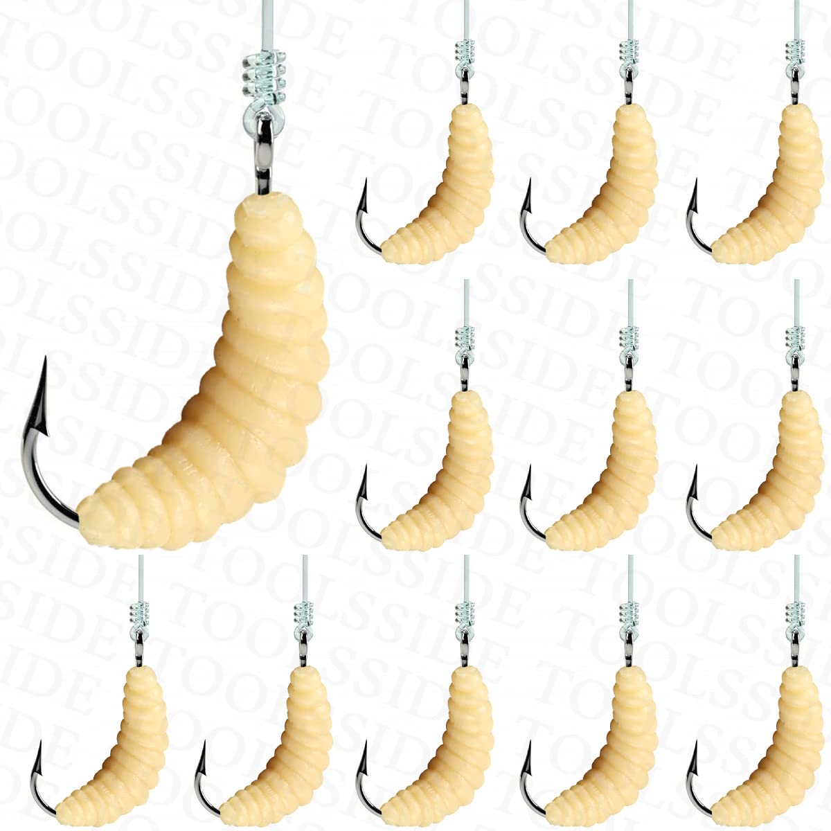 TOOLSSIDE 1 Dozen Rubber Wax Worm Grub #10 - Maggots Fishing Bait - Soft  Plastic Fishing Wax for