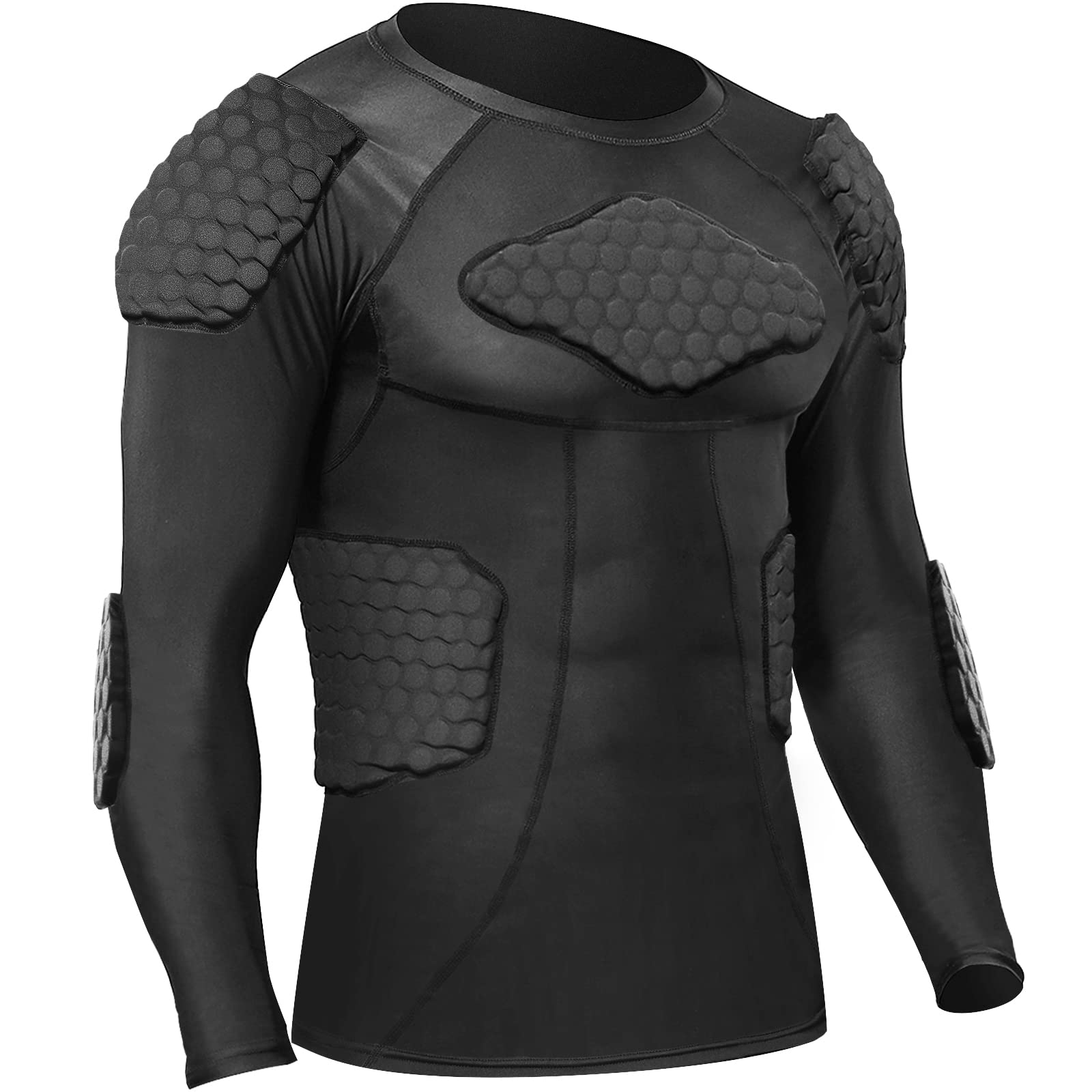 Zicac Men's Sports Shock Rash Guard Compression Padded Shirt Soccer  Basketball Protective Gear Chest Rib Guards X-Large Long Sleeve