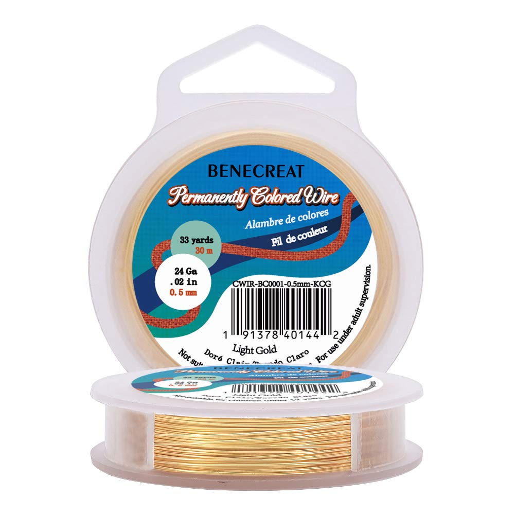 BENECREAT 24 Gauge KC Gold Copper Wire Real Gold Plated Craft