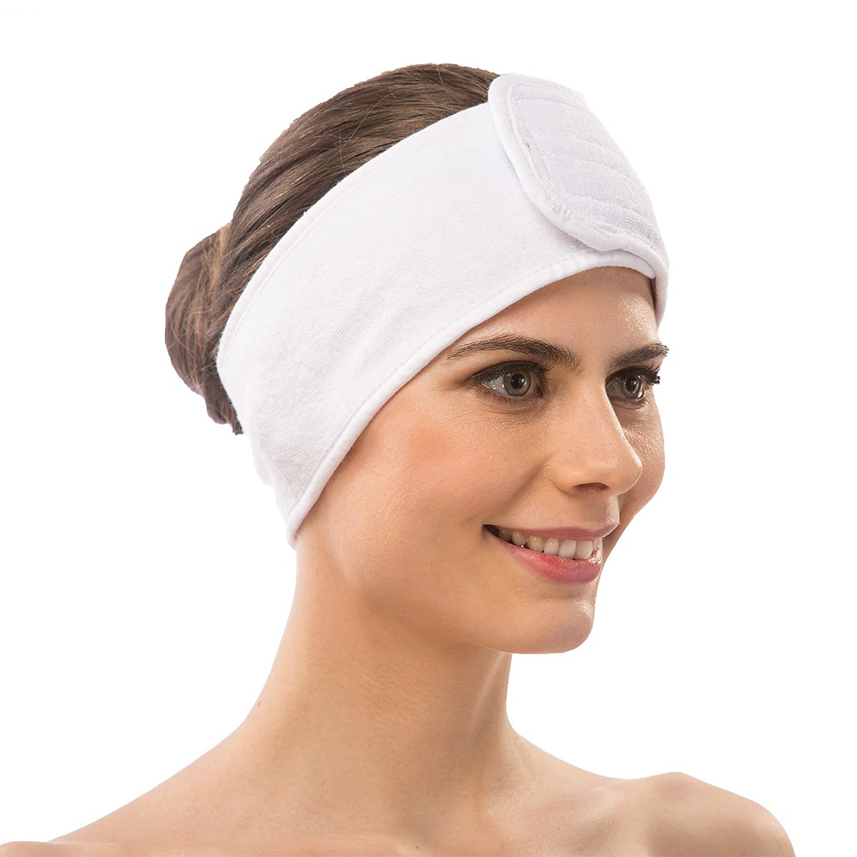 APPEARUS Spa Facial Headband Head Wrap Terry Cloth Headbands Stretch Towel  with Closure for Bath Makeup and Sport (4 Count/White)