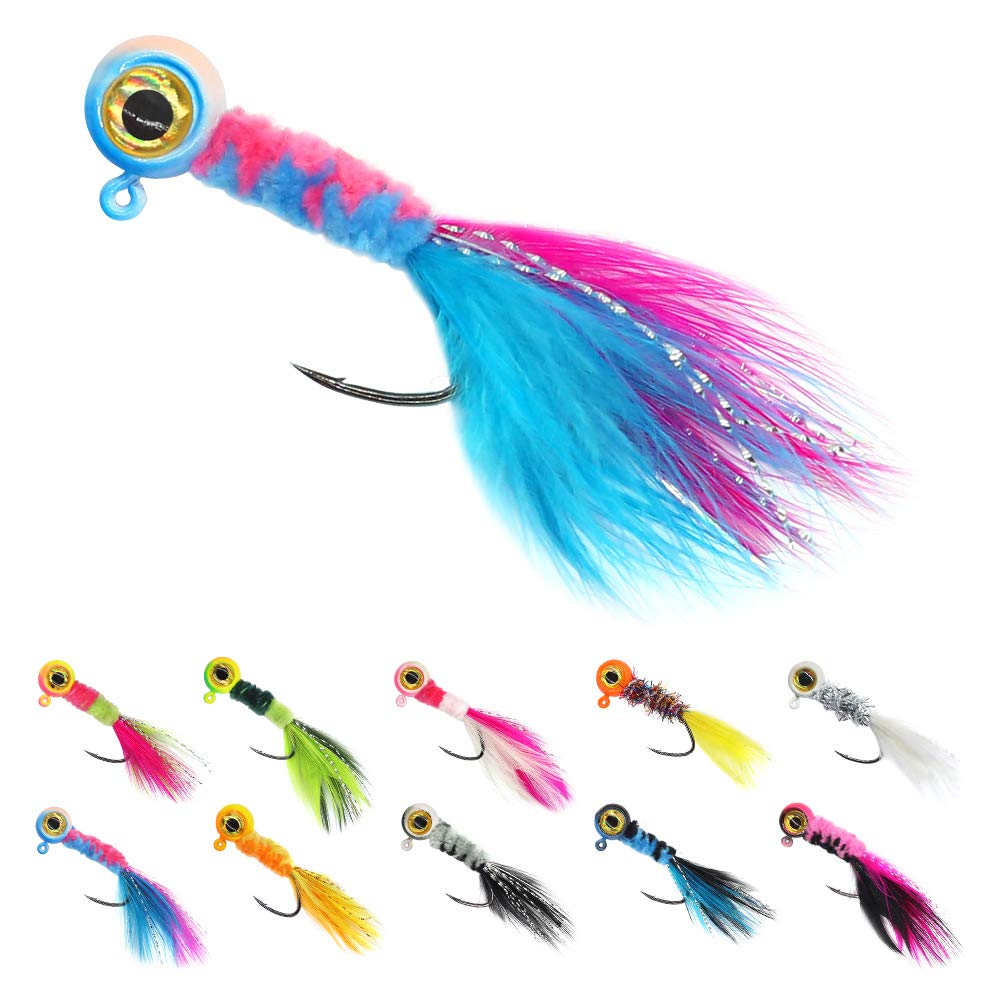 Crappie-Jig-Marabou-Feather-Jigs-for-Crappie-Fishing-Lures kit 50 Pack  Panfish Sunfish Hair Jig