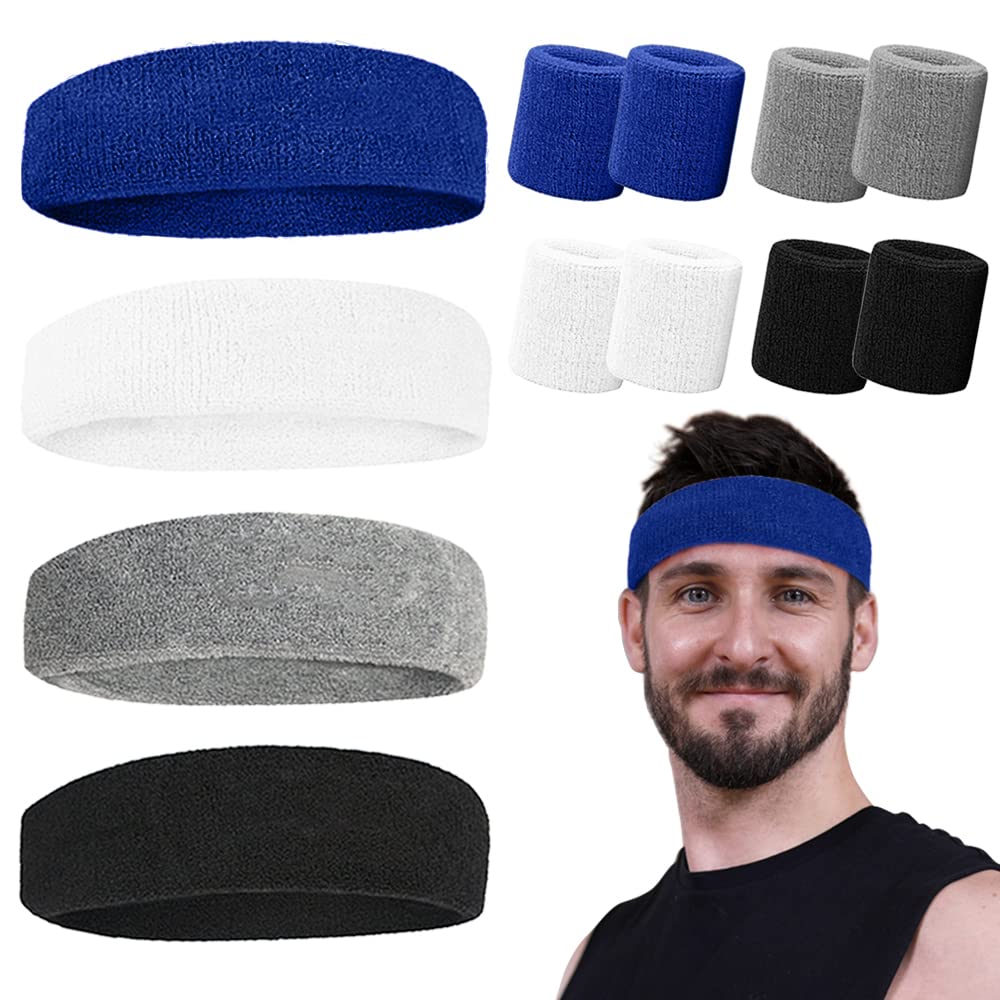 Headbands For Men (4 Pack)- Sweat Band, Sports Mens Headband, Workout  Accessories