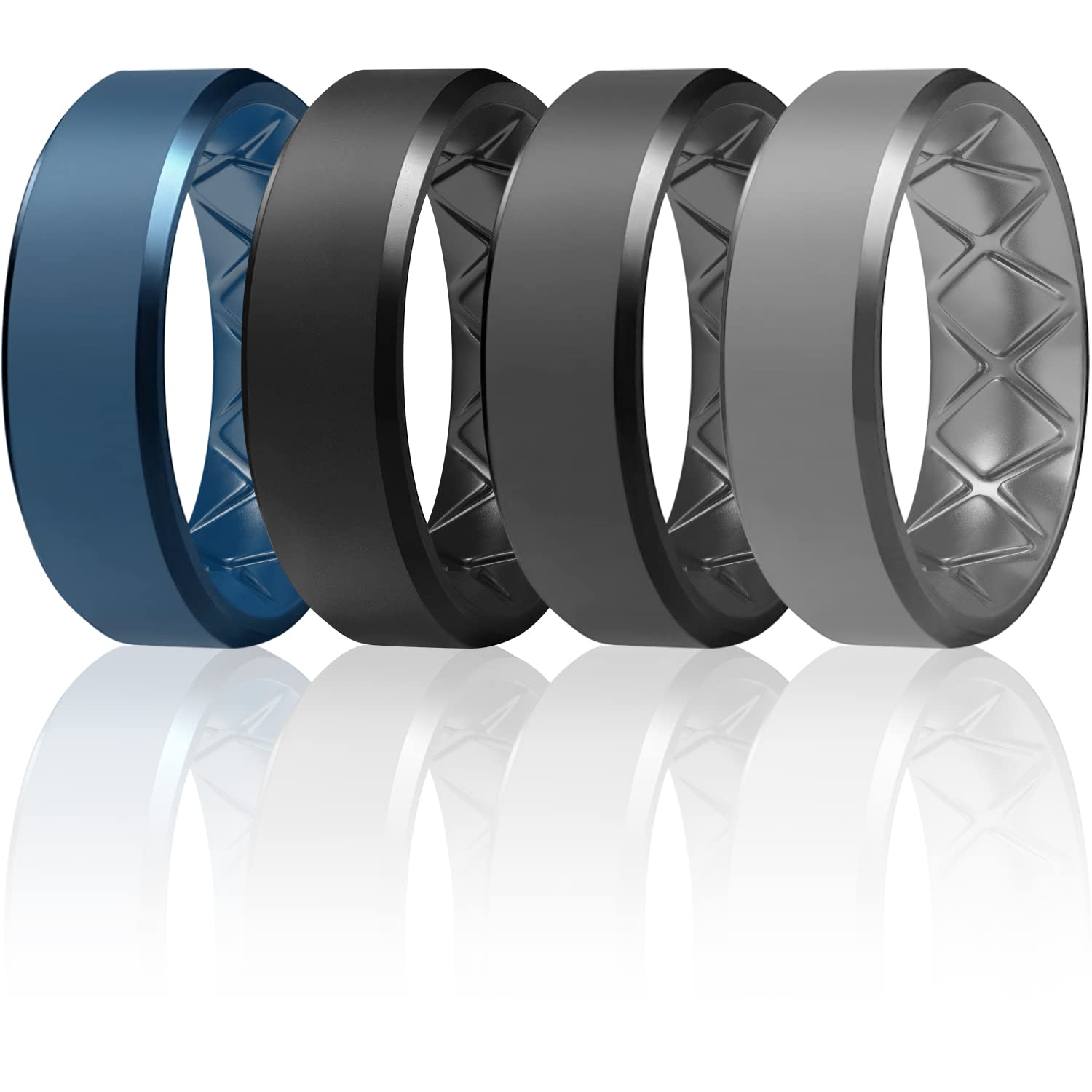 Egnaro Silicone Ring Men, Inner Arc Ergonomic Breathable Design, Mens  Silicone Wedding Band 4 Rings / 1 Ring Rubber Wedding Bands, 9mm Wide-2.5mm  Thick SETA-Dark Blue, Black, Black Gray, Dark Gray 10(19.8mm)