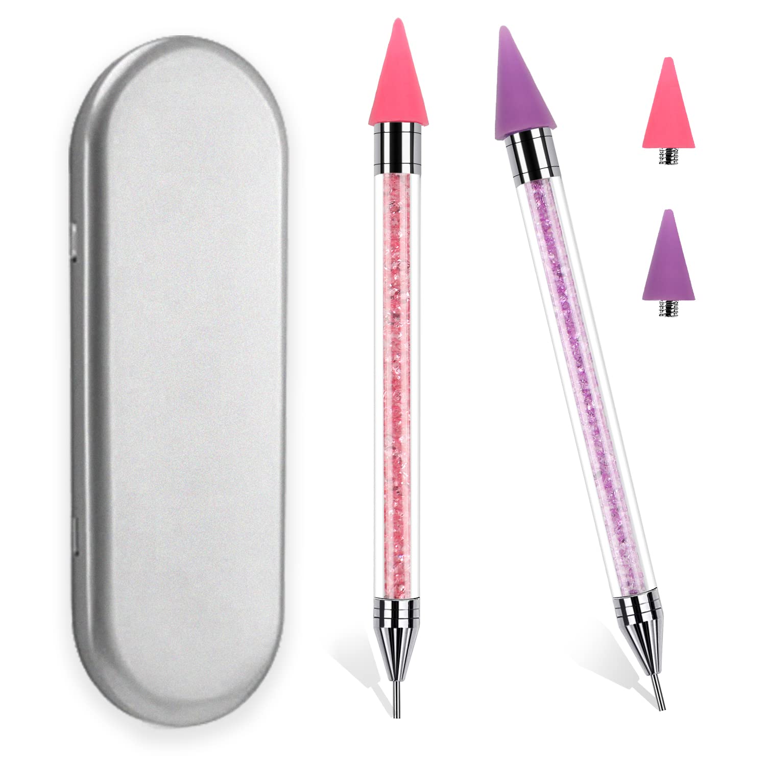 ANGNYA 2 Pack Rhinestone Picker With Two Replaceable Wax Heads Diamond  Painting Dotting Pen Tool Dual Ended Design Crystal Beads Acrylic Handle  Stainless Steel Double Head(Pink Purple)
