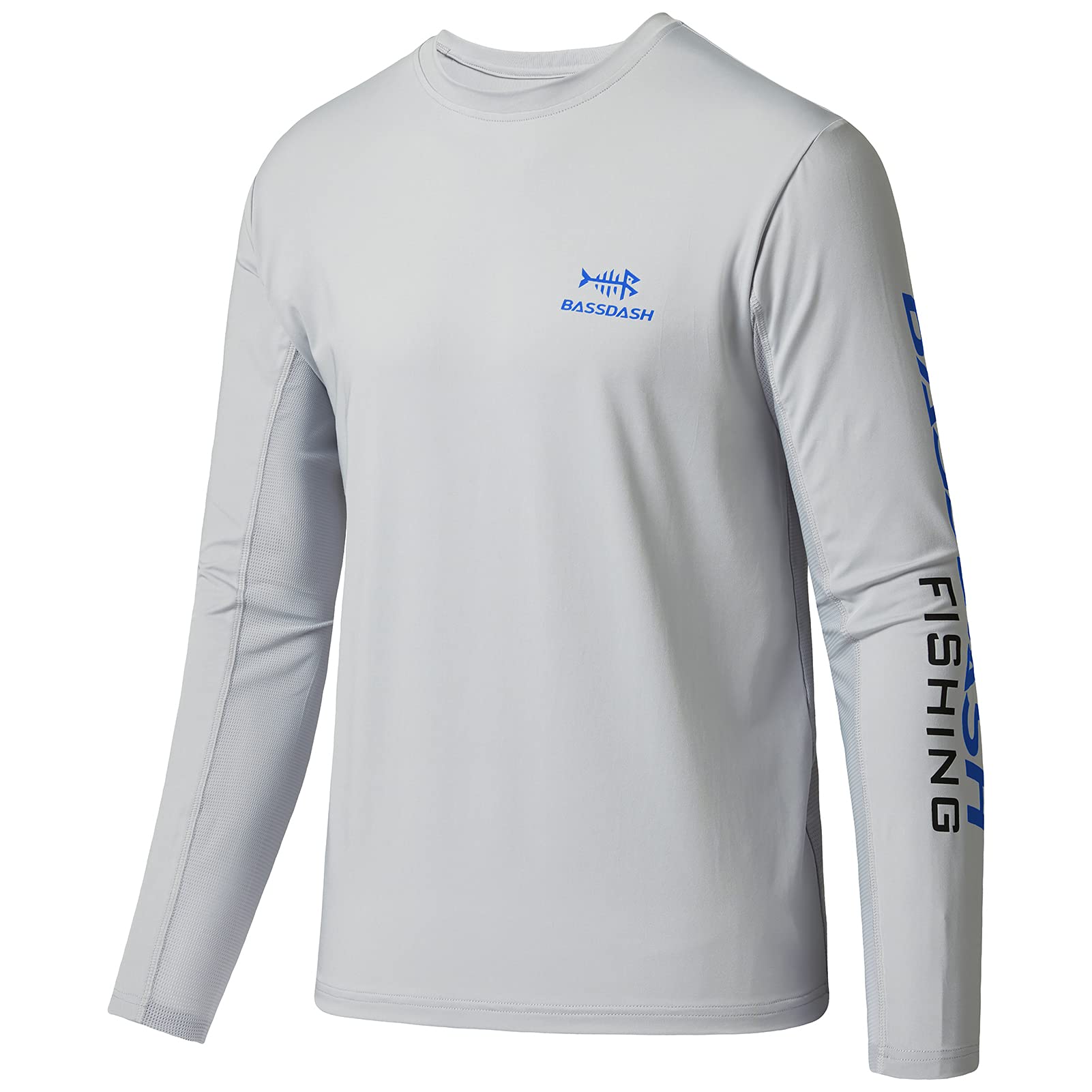 BASSDASH UPF 50+ Youth Fishing T Shirts Long Sleeve Performance UV  Protection Tee for Boys Girls Cool Grey/Vivid Blue Logo X-Large