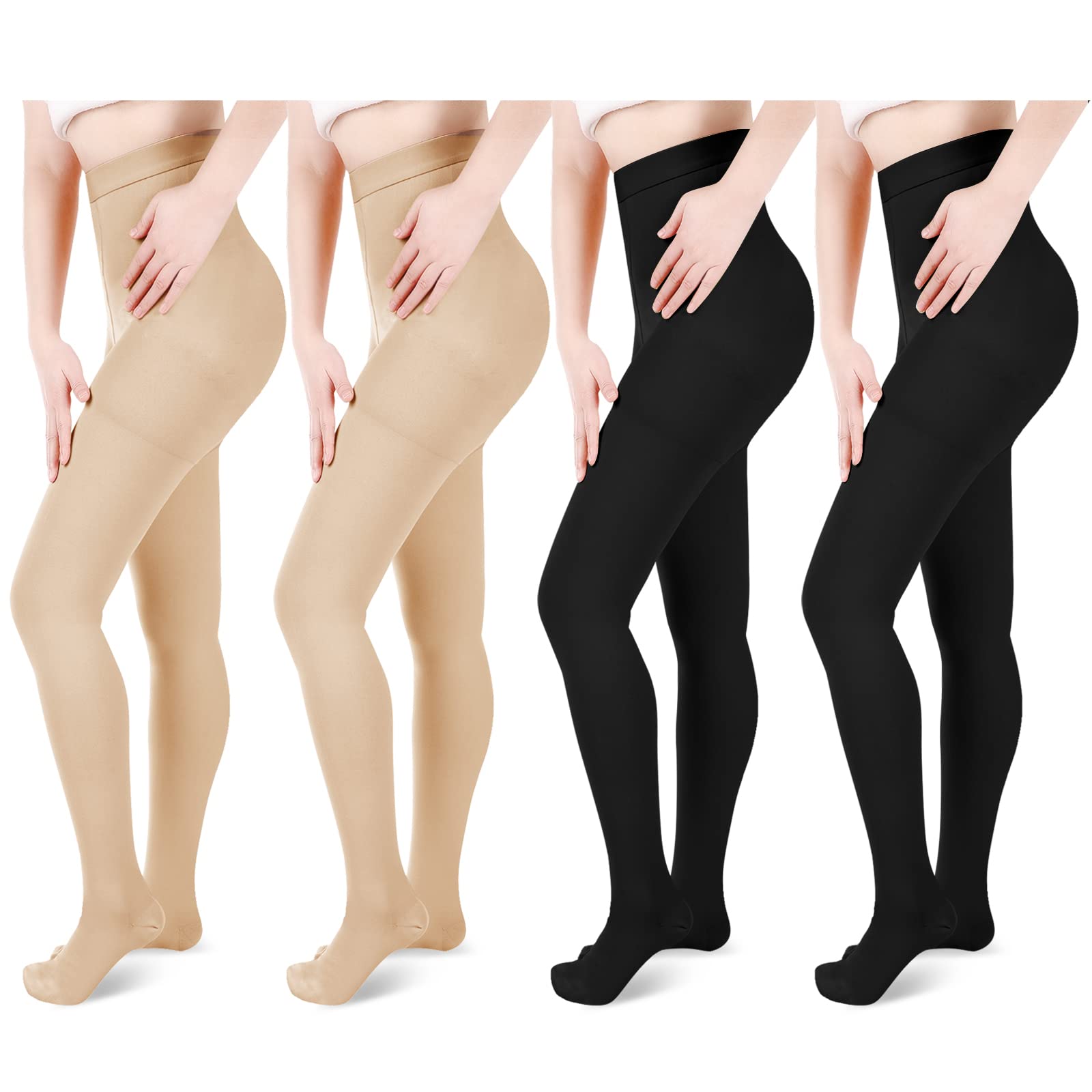4 Pairs Compression Pantyhose 20-30mmHg Graduated Compression Tight Firm  Support Compression Stockings Closed Toe Compression Leggings for Women  Swelling Varicose Veins Edema Pregnancy