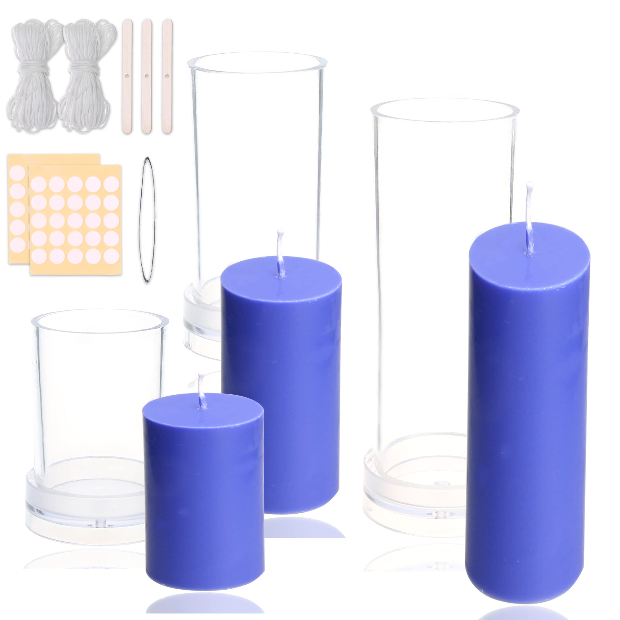 MILIVIXAY 4PCS Pillar Ribbed Cylinder Candle Molds ,Candle Making Molds-90  Ft. of Wick, 50pcs Wick Stickers, 4pcs Wick Holders and 1pc Iron Wire
