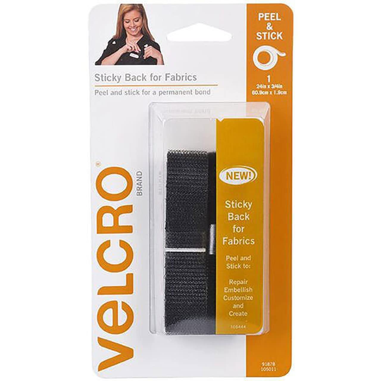 VELCRO Brand Sticky Back for Fabrics, 24 x 3/4 Tape with Adhesive, No  Sewing Needed