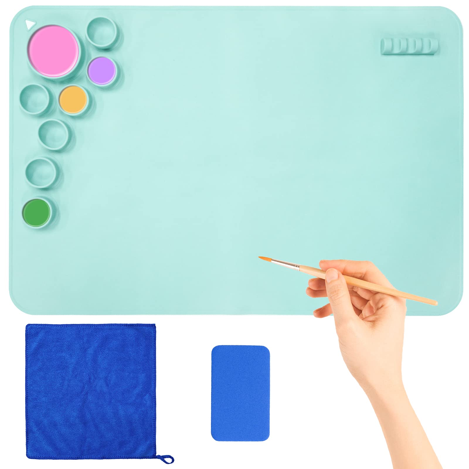 OSDUE Silicone Craft Mat, 24 x 16 Non-Stick Silicone Painting Mat, Large  Silicone Art Mat with Paint Cups and Pen Holder,Silicone Artist Mat for Kids  Gift Painting Clay DIY Creations - (Blue)
