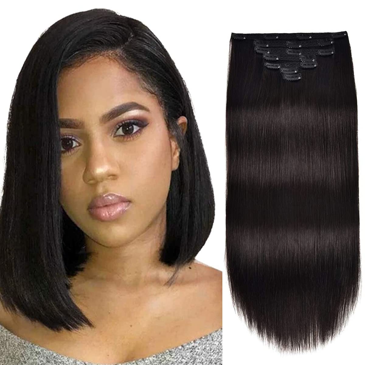 Clip In Extensions Human Hair,Double Weft Remy Hair Clip In Extensions 70g  7pcs Silky Straight