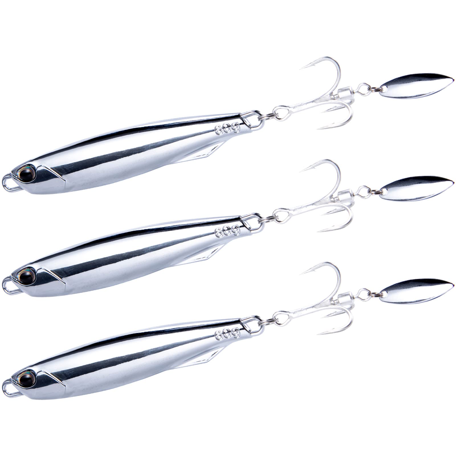 Dr.Fish 3 Pack Jigging Spoons Metal Casting Jigs Bladed Treble Hooks  Saltwater Casting Spoons Surf