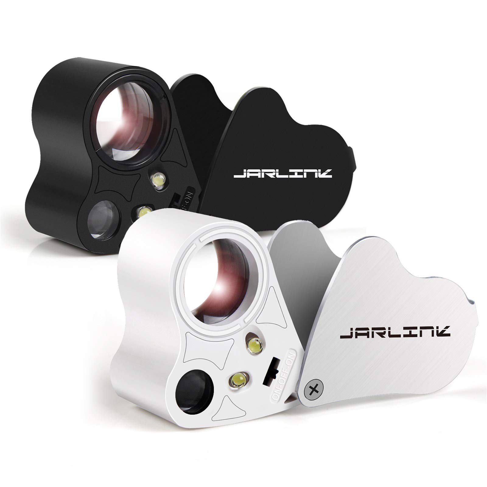 JARLINK 2 Pack 30X 60X Illuminated Jewelers Eye Loupe Magnifier, Foldable  Jewelry Magnifiers with Bright LED Light for Gems, Jewelry, Coins, Stamps,  etc (White & Black) White,black