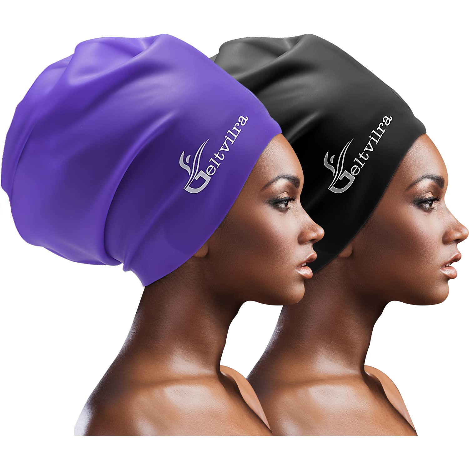 Extra Large Swim Swimming Cap for Braids and Dreadlocks Long Hair Black  Women Men Girls Silicone