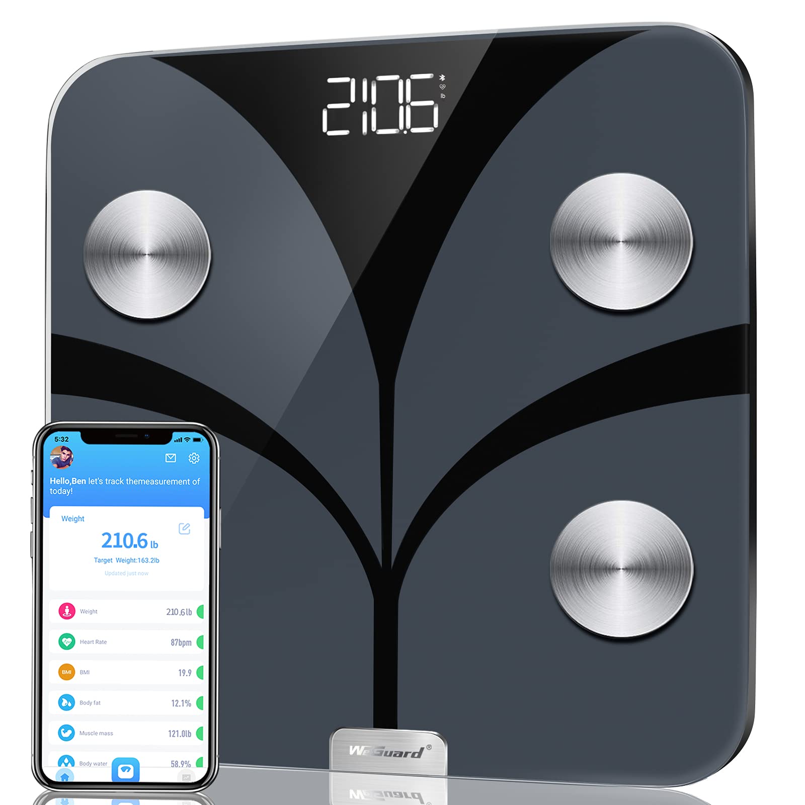 Body Fat Scale, WeGuard Body Weight Scale and Body Composition BMI Smart  Scale, Bluetooth Digital Bathroom Scale with Heart Rate Tracker, 15  Measurements Analyze with Smartphone App, 396lbs