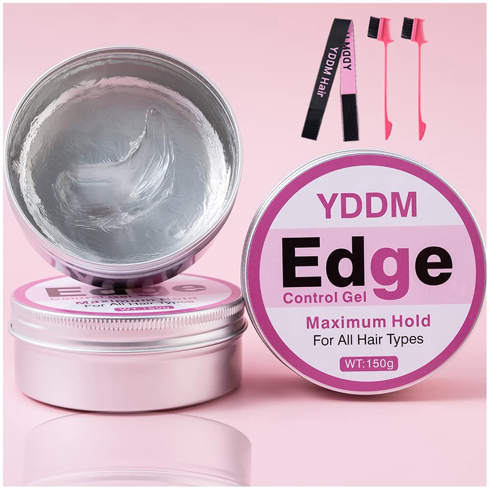 YDDM Edge Control & Braiding Gel Edge Control for Black Hair Strong Hold  Non-Greasy Hair Gel for Black Women Non Flake Edges Gel Hair Edge Control(5.3oz+  edge control brush 2Pcs+Smooth Edge Band)