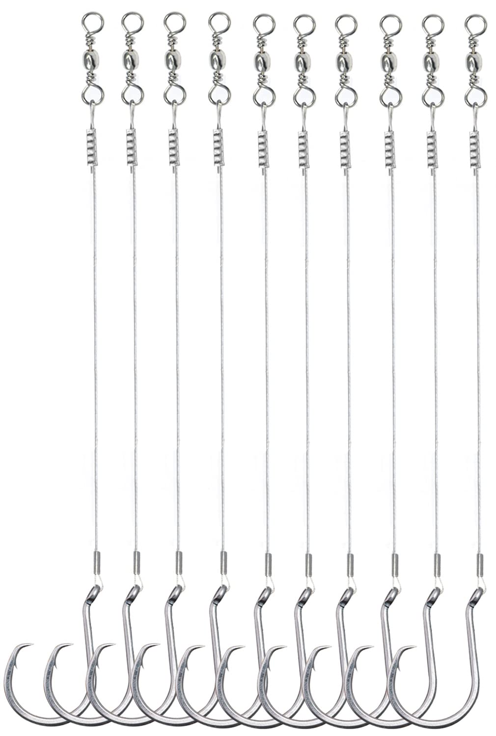 SEAOWL Saltwater Steel Circle Hook Rigs,Octopus Offset Fishing Hooks Leader  Wire for Catfish Bass 24pcs 5/0-12-45lb