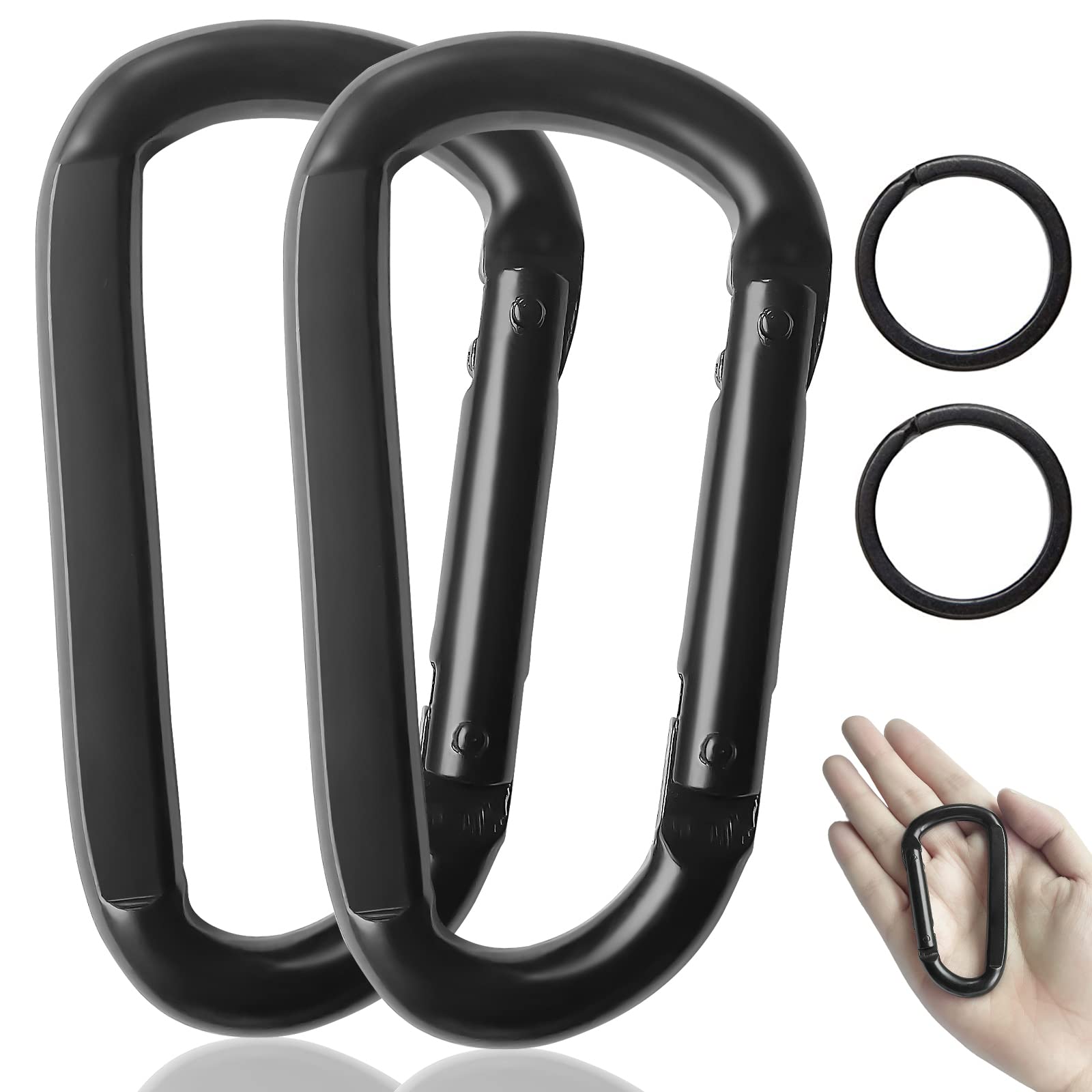 Carabiner Clip, 3 Heavy Duty Small Carabiner for Hammocks, Camping  Accessories, Hiking, Keychains, 880 lbs, Black 2