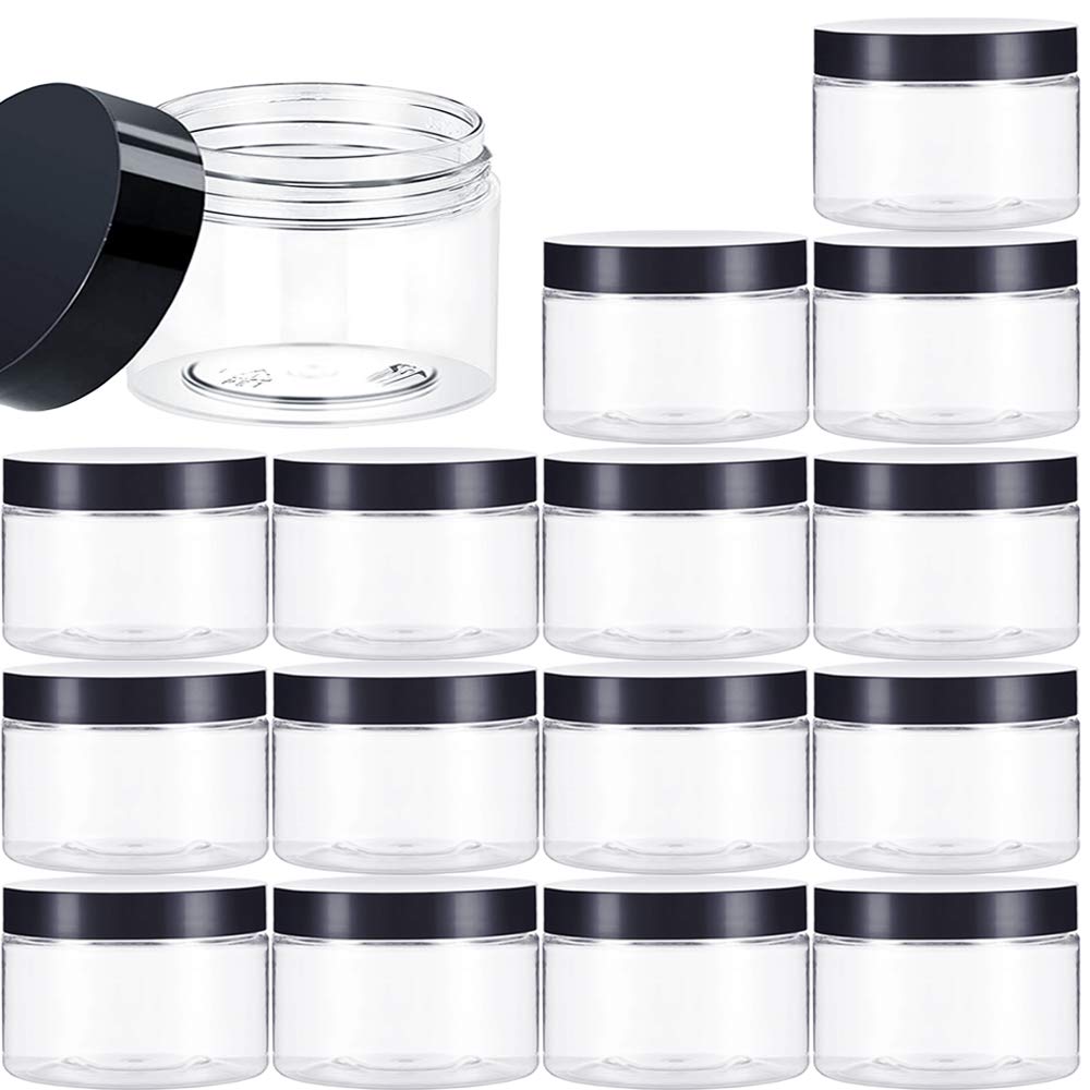 18 Pack 3 oz Plastic Pot Jars Round Clear Leak Proof Plastic Cosmetic  Container Jars with black Lids for Travel Storage Make Up, Eye Shadow,  Nails
