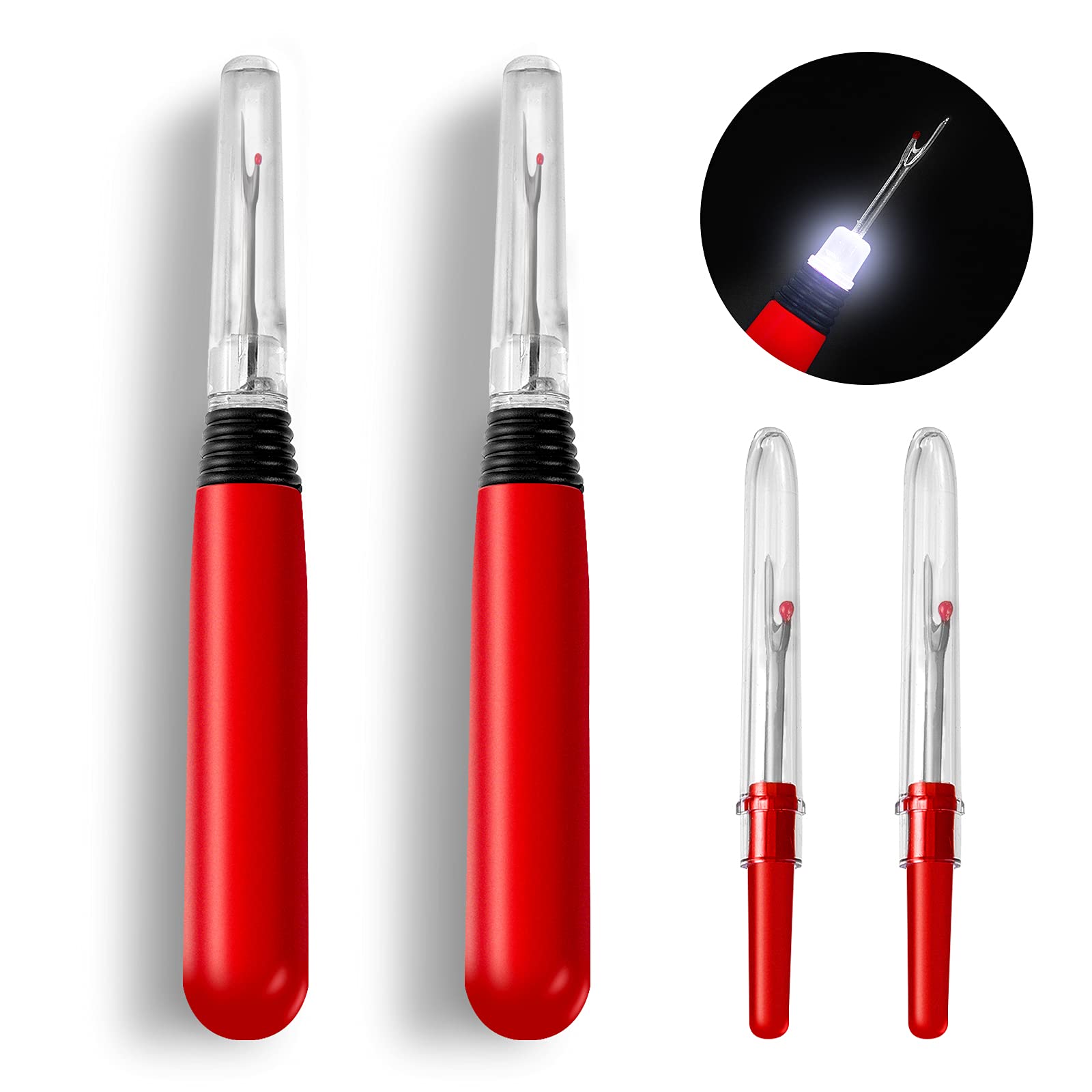 Seam Ripper Tool with Light Kit 2 Piece Large LED Seam Ripper (Batteries  Included) and 2 Piece Small Sewing Thread Remover Sewing Stitch Rippers  Cutter Opener Illuminate Sewing Accessories (Red)
