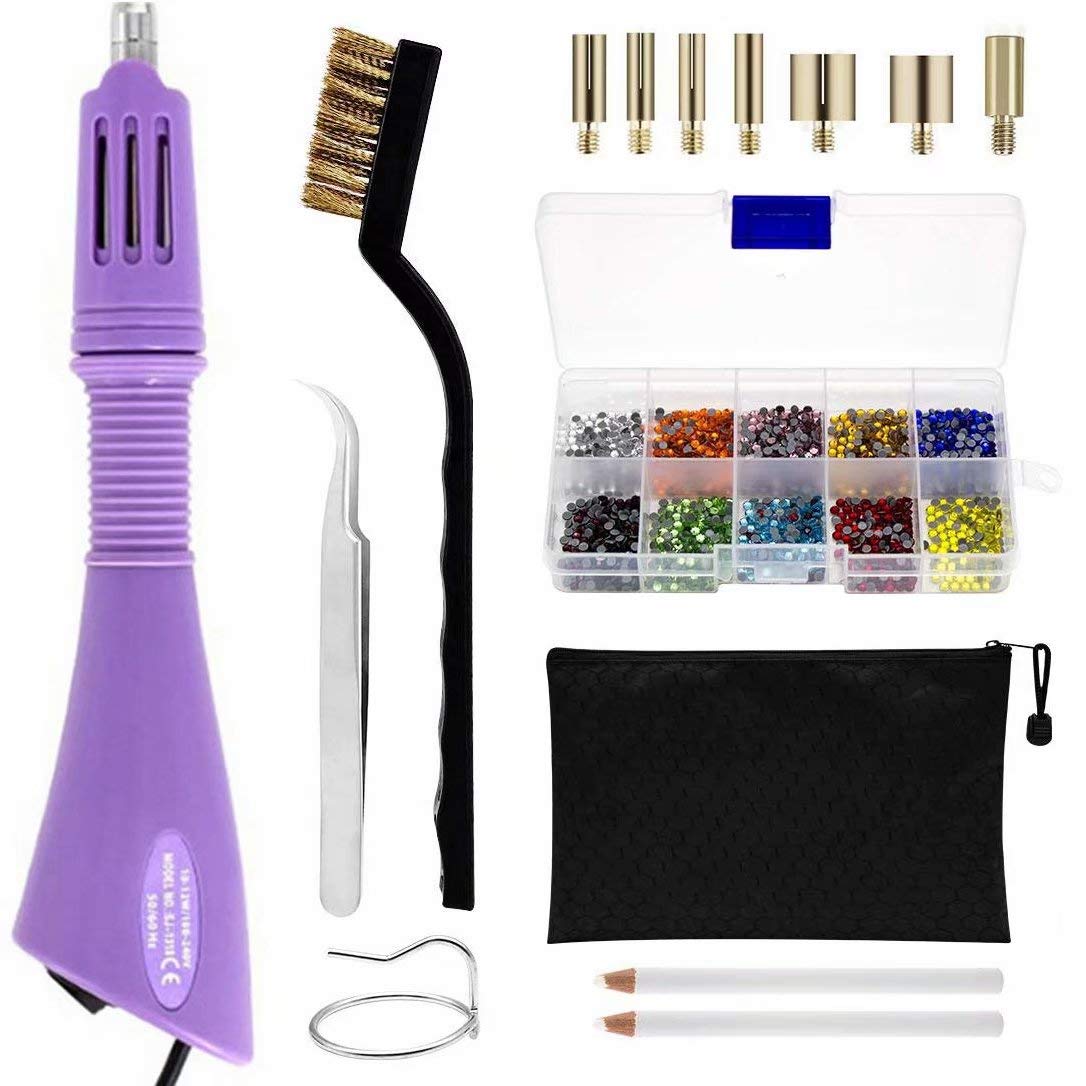  Hotfix Applicator, DIY Rhinestone Wand Setter Tool Kit Include  7 Different Sizes Tips, Tweezers & Brush Cleaning kit, 2 Pencils, and  Hot-Fix Crystal Rhinestones (10 Colors Rhinestone) (Purple) : Arts, Crafts