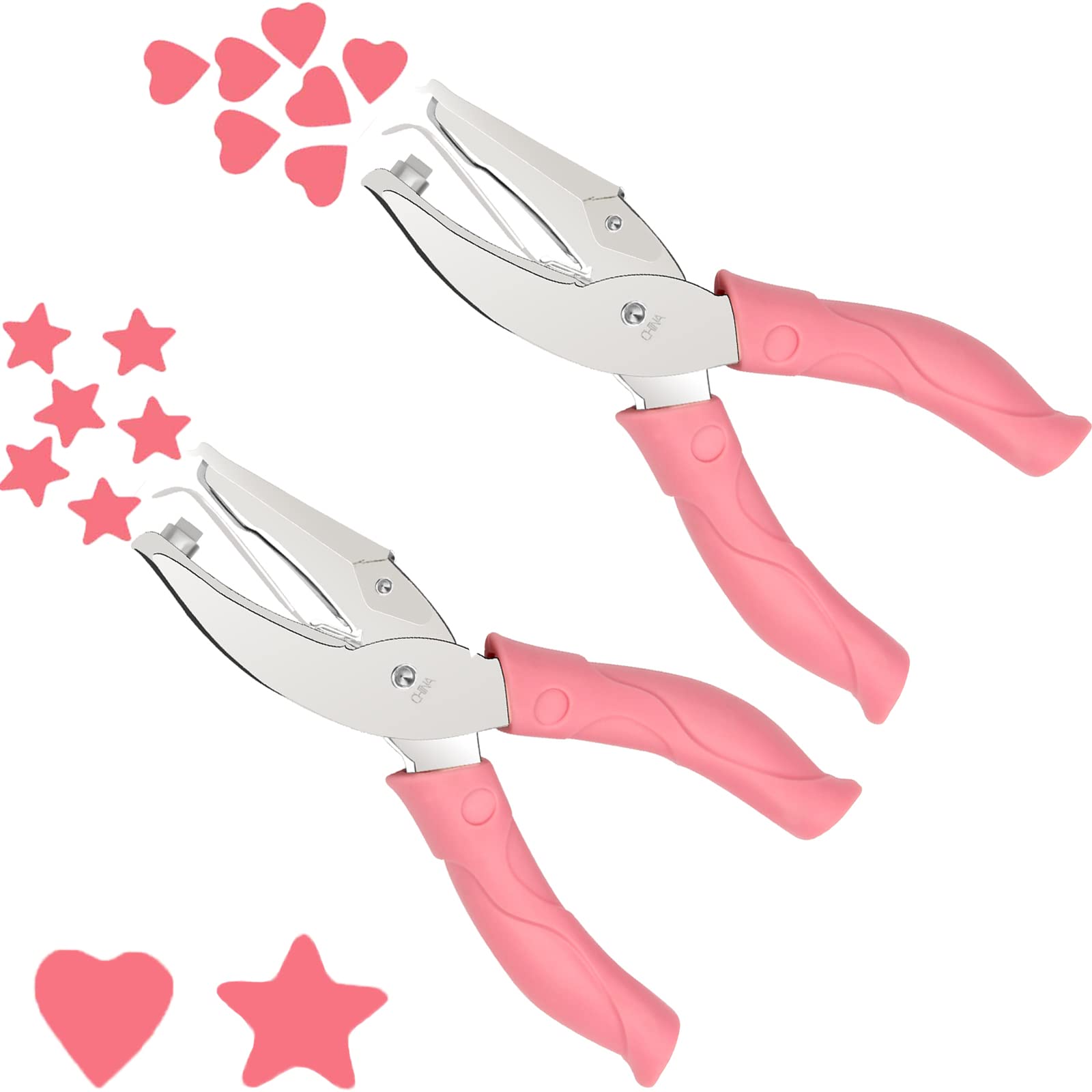 2 Pieces Handheld Hole Paper Punch Pletpet Heart Hole Punch + Star