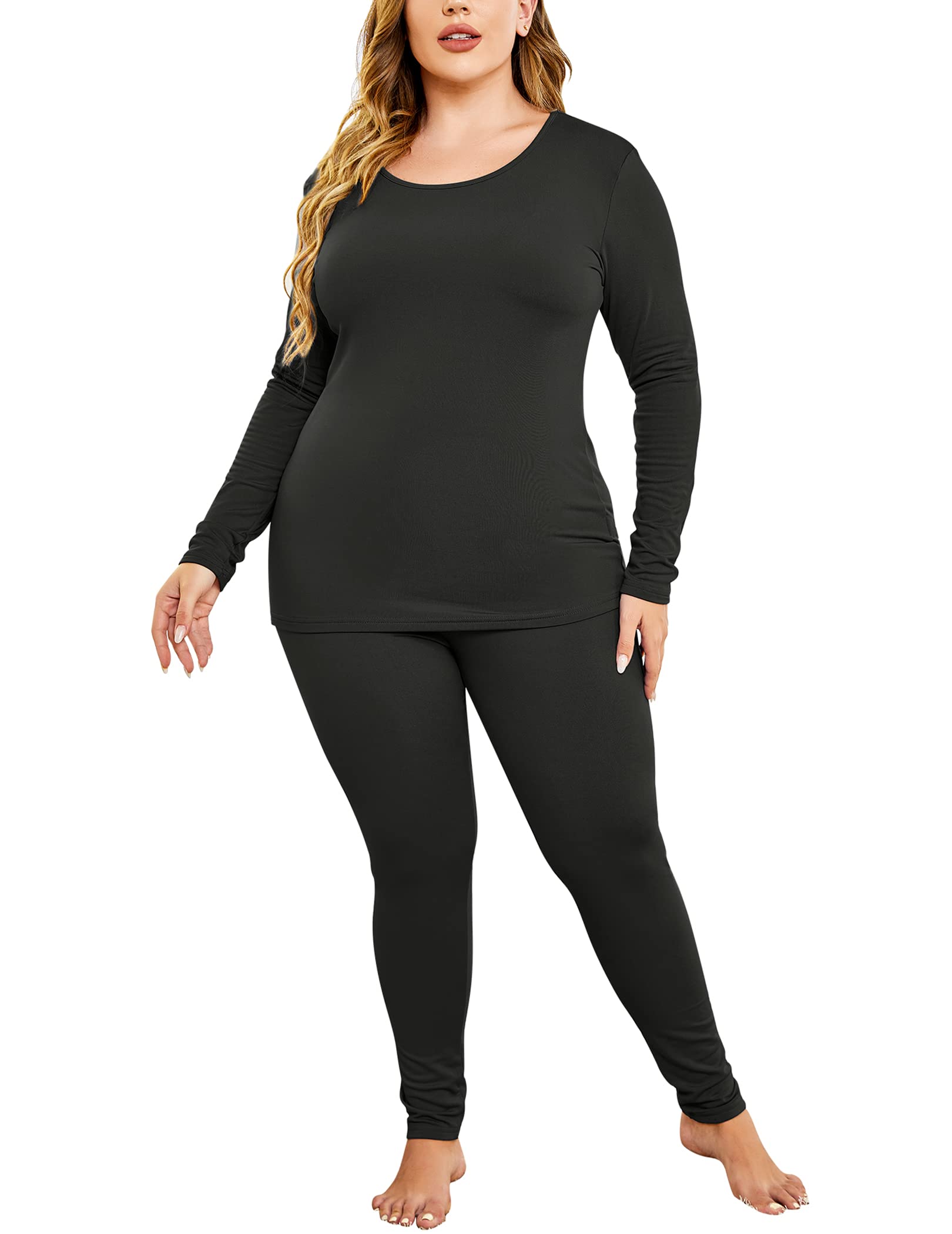 IN'VOLAND Womens Plus Size Thermal Long Johns Sets Fleece Lined 2