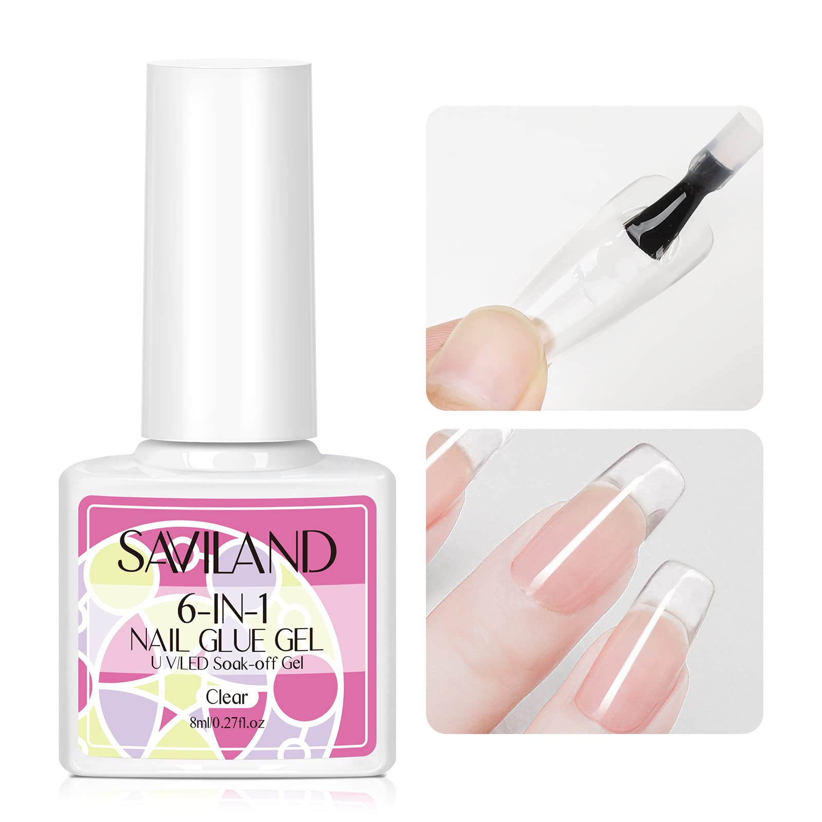 Saviland 6-IN-1Nail Glue Gel Gel X Nail Glue for Acrylic Nails Press on  Fakes Nails Tips Curing Needed U V LED Glue Gel for False Nails Tips and  Press on Nails Nail