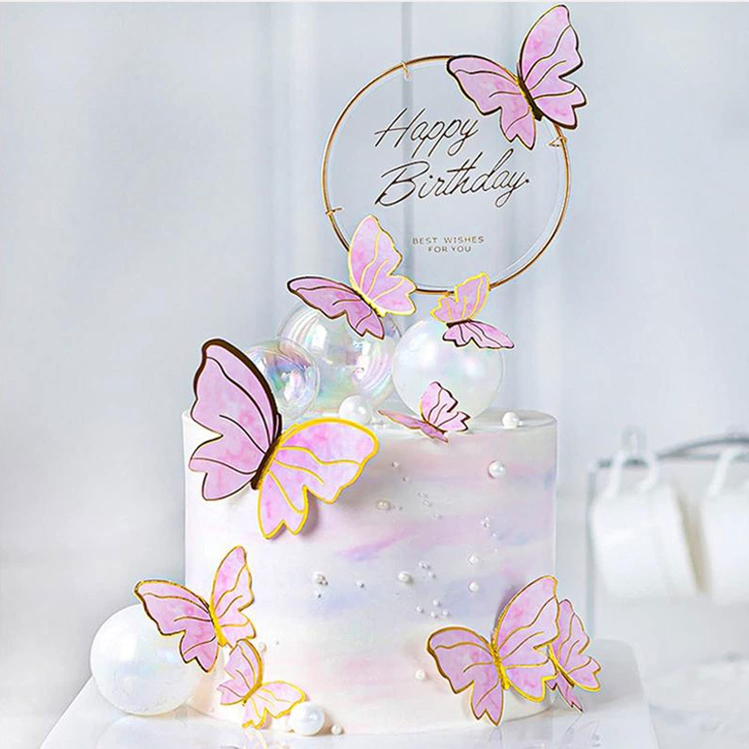 Rose Gold Birthday Cake Decoration Butterfly Birthday Glitter card cake  topper